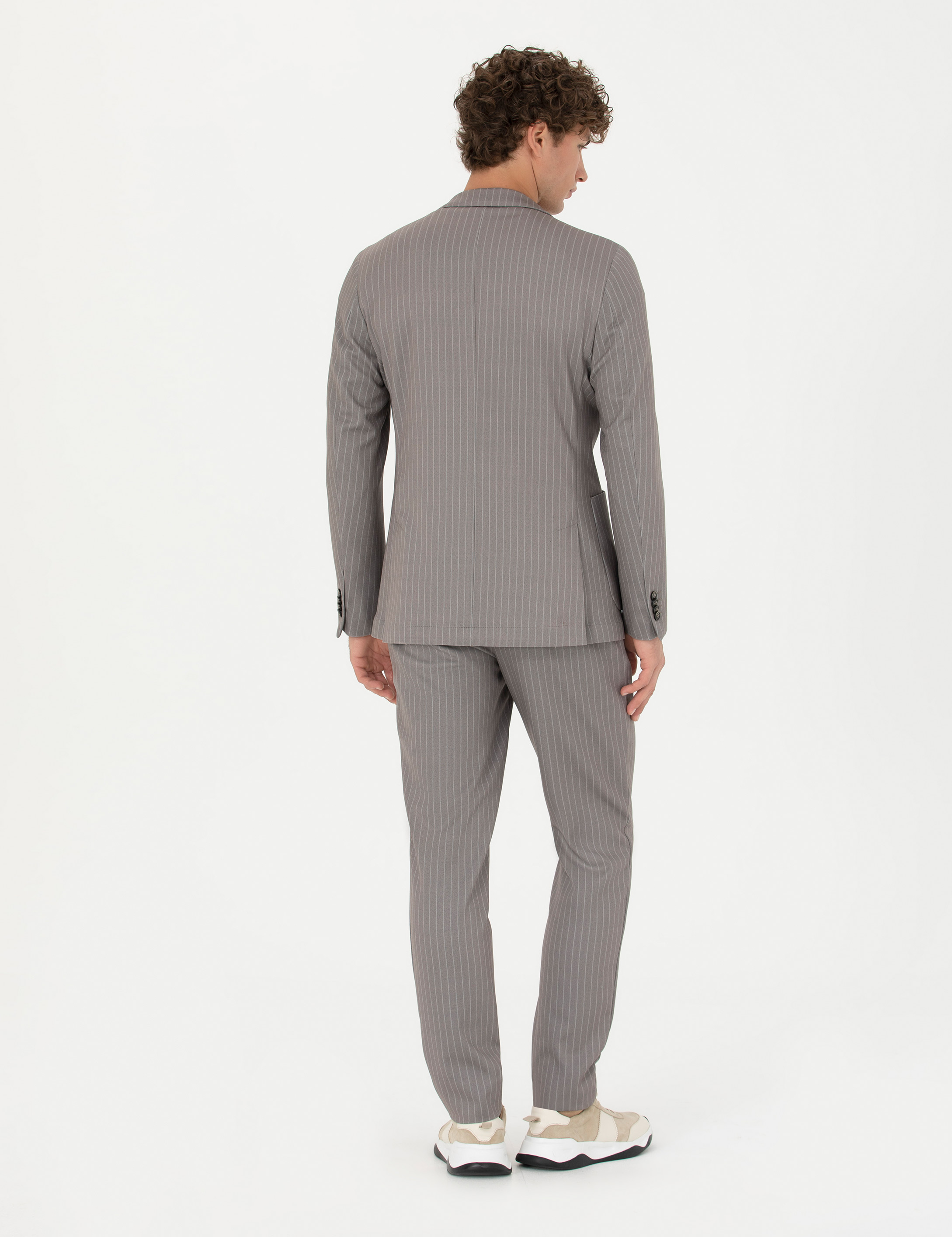 Pierre Cardin Açık Kahverengi Extra Slim Fit Çizgili Spor Takım Elbise görsel 5