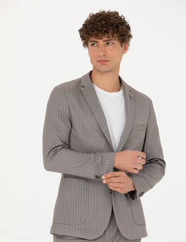 Açık Kahverengi Ex. Slim Fit Çizgili Spor Takım Elbise