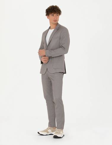 Açık Kahverengi Ex. Slim Fit Çizgili Spor Takım Elbise