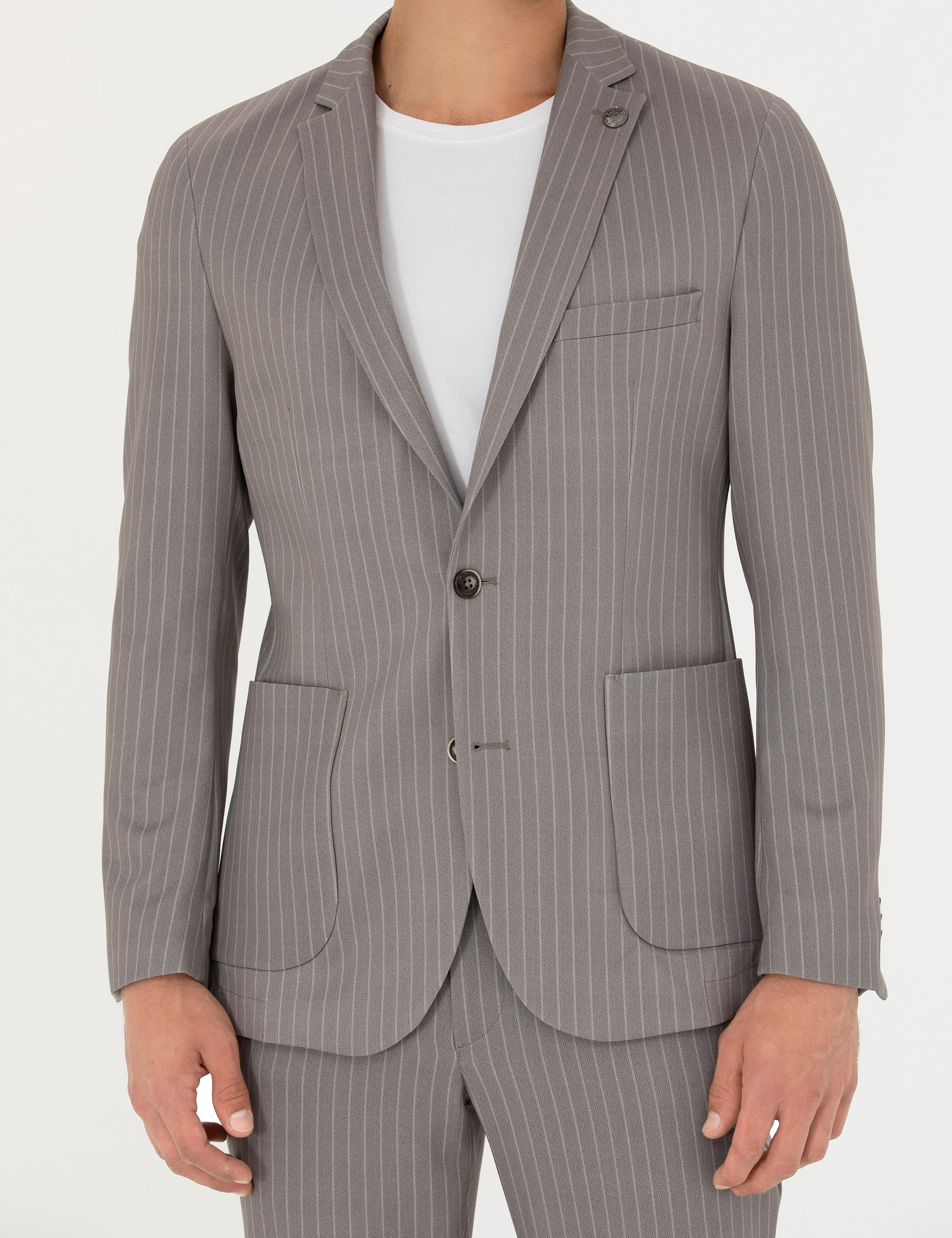 Pierre Cardin Açık Kahverengi Extra Slim Fit Çizgili Spor Takım Elbise görsel 6
