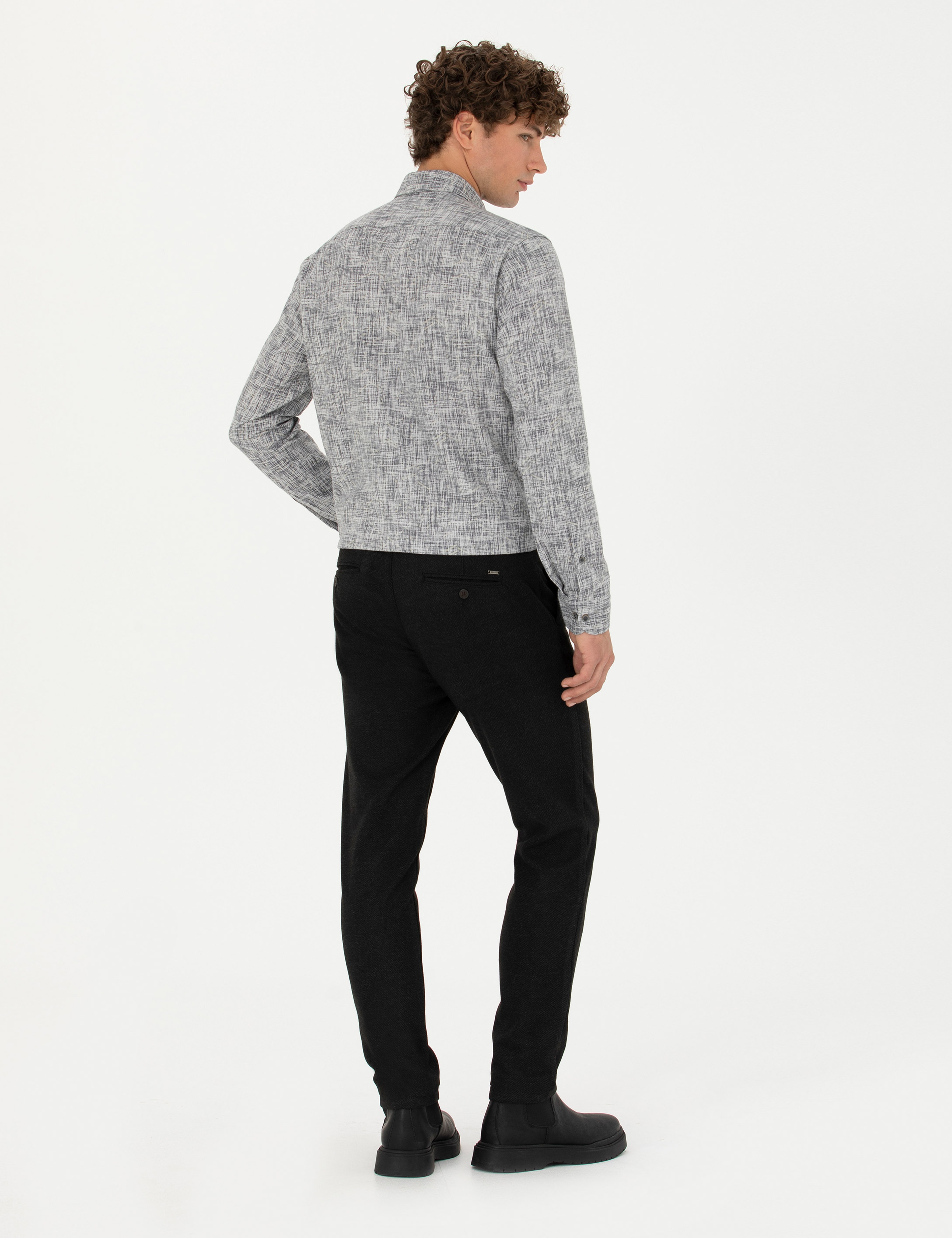 Siyah Slim Fit Kanvas Pantolon - Image 4