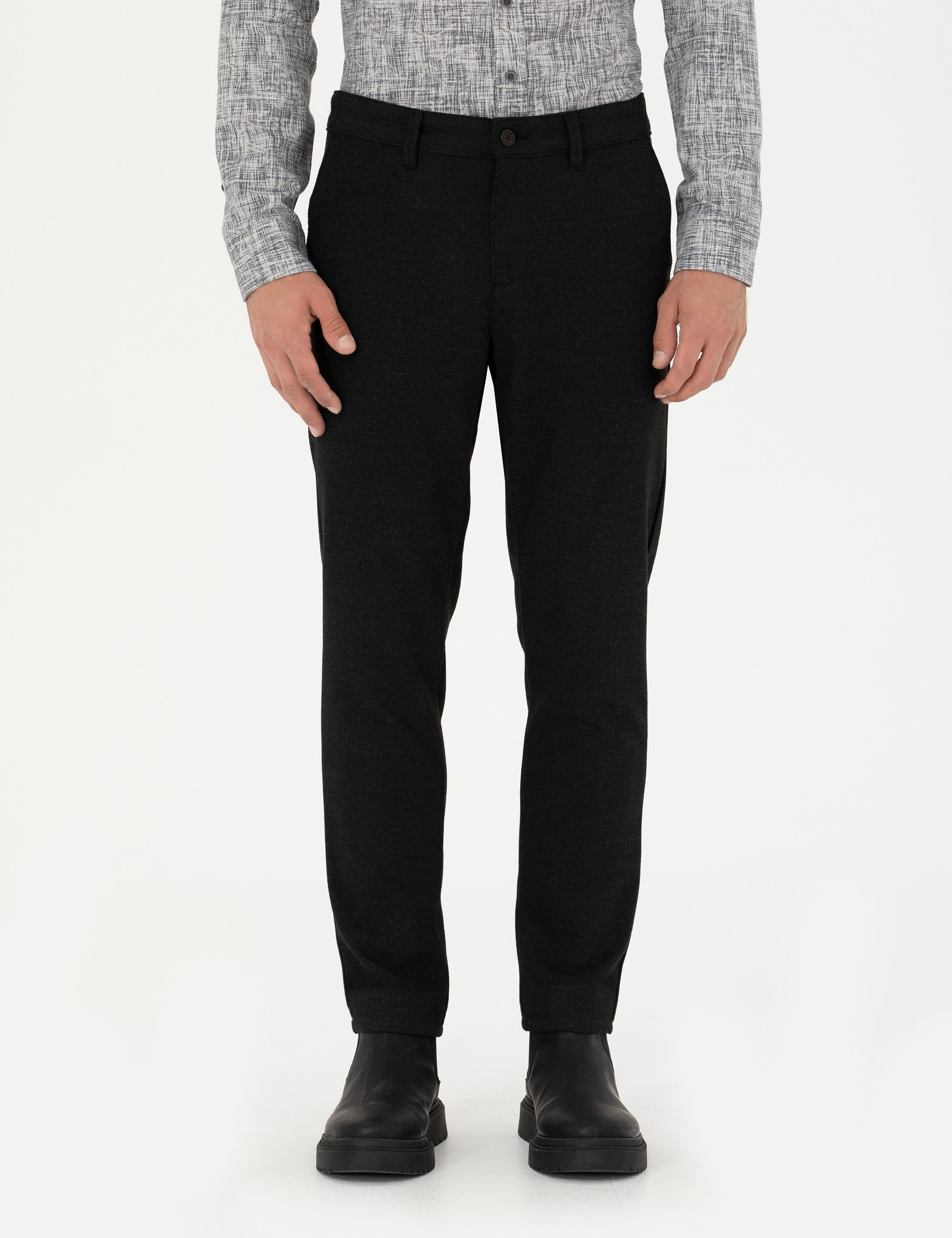 Siyah Slim Fit Kanvas Pantolon - Image 2