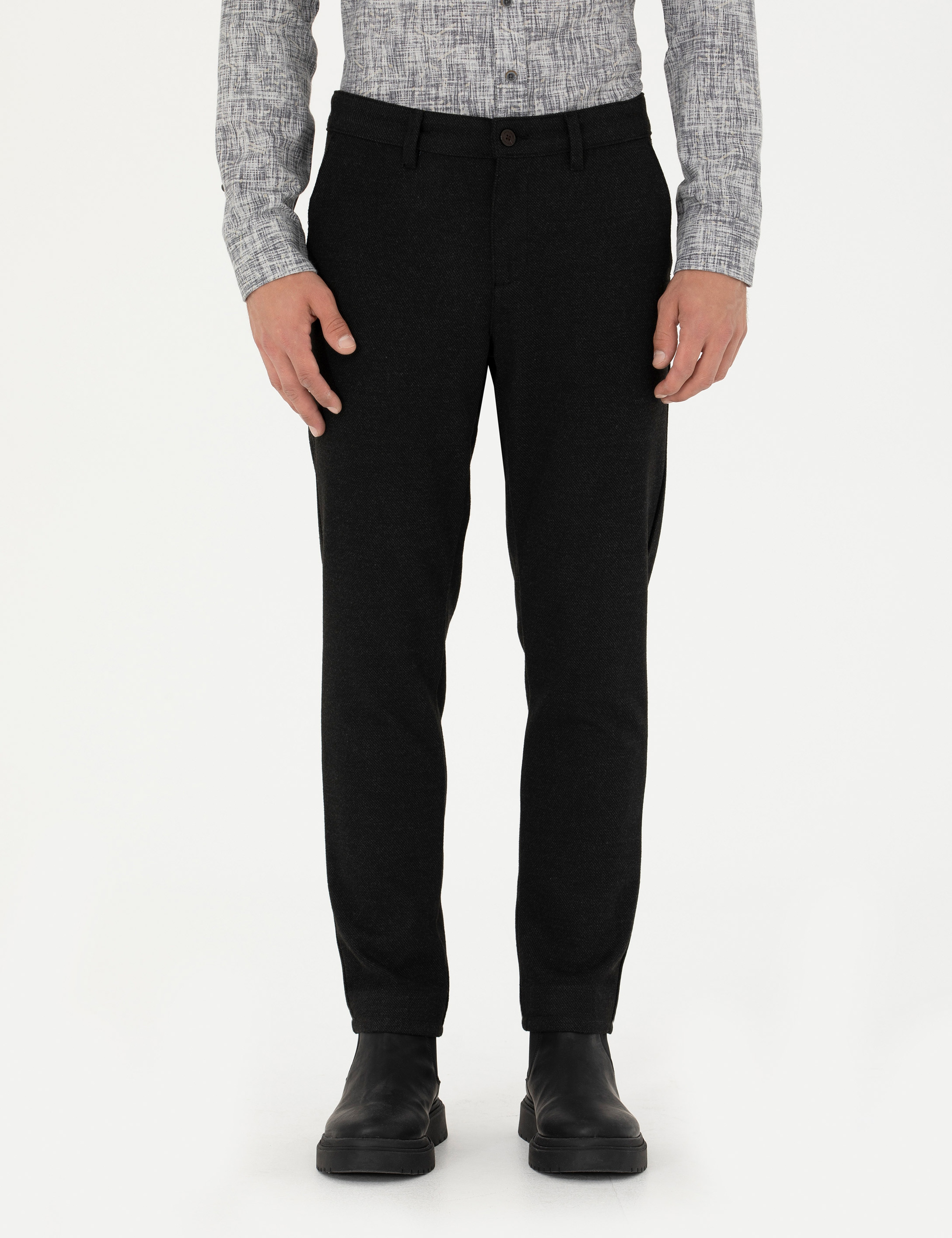 Siyah Slim Fit Kanvas Pantolon