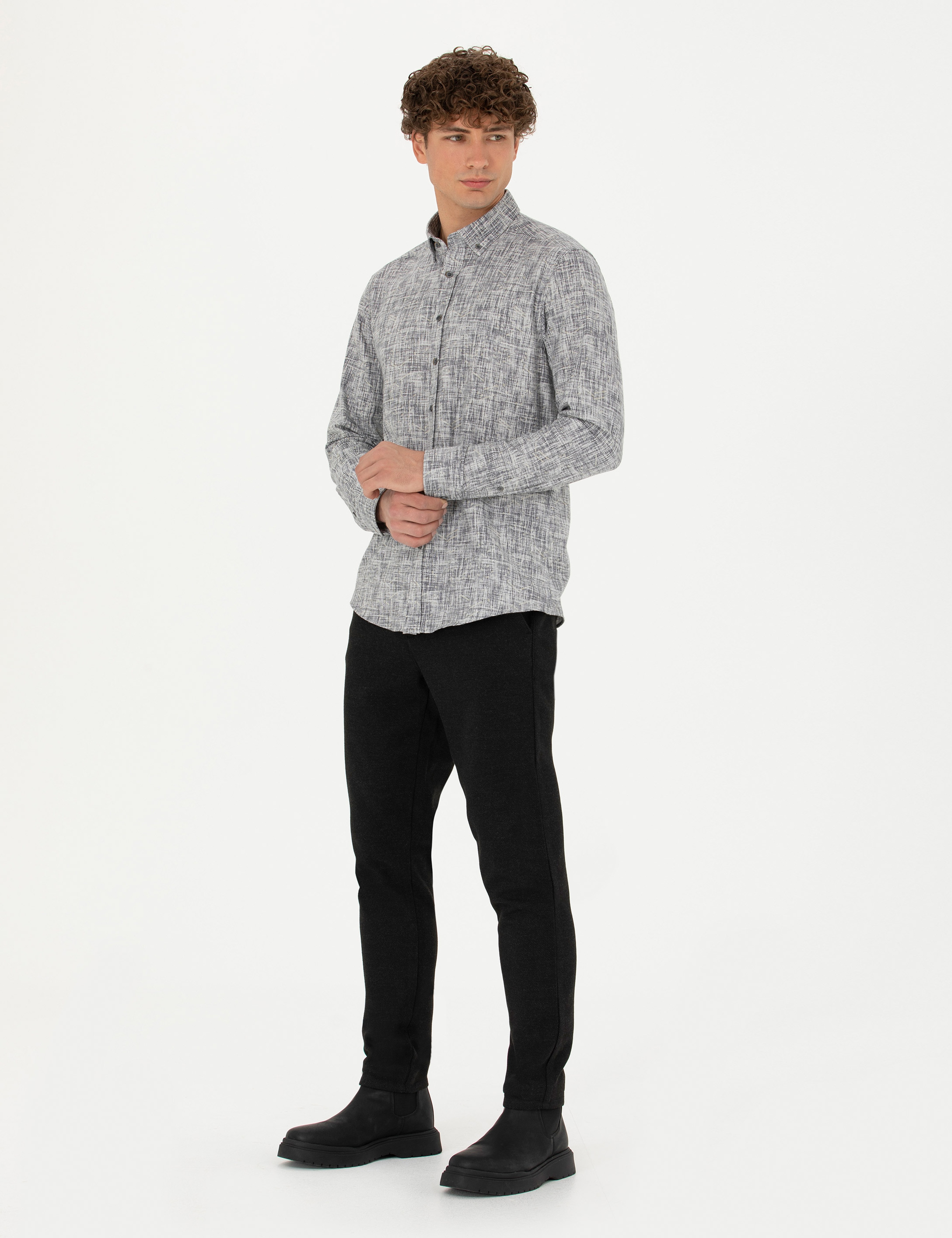 Siyah Slim Fit Kanvas Pantolon - Image 3