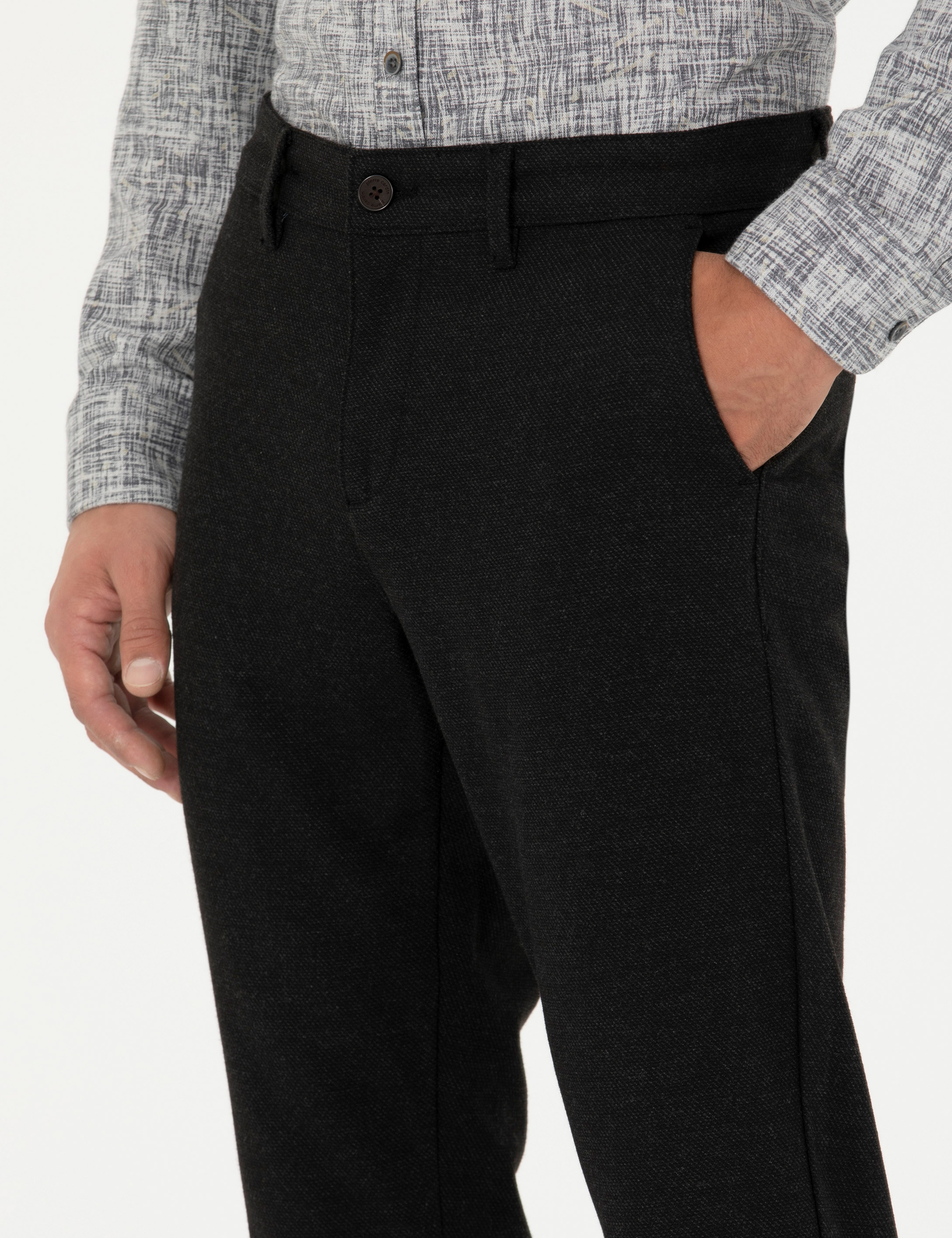 Siyah Slim Fit Kanvas Pantolon - Image 6