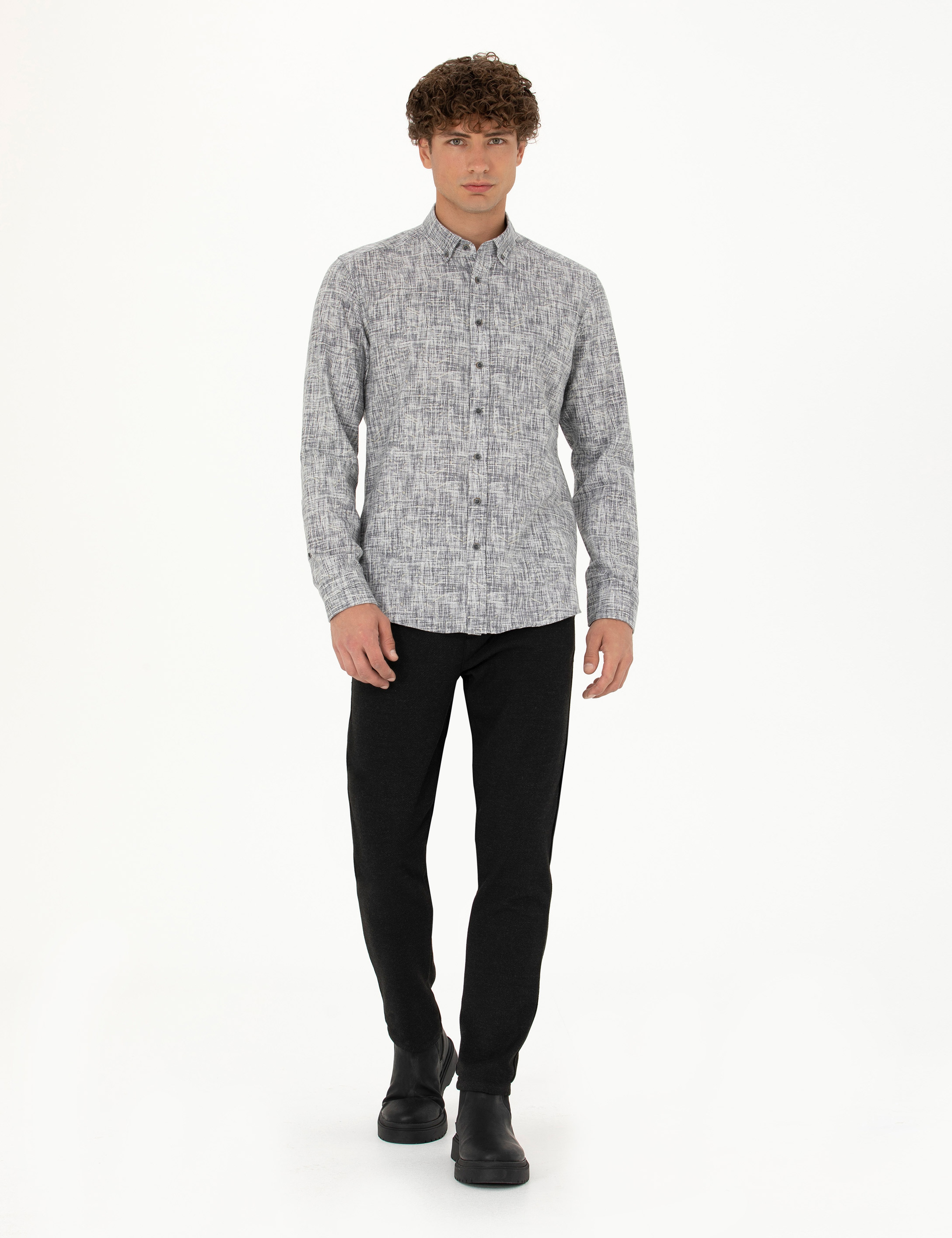 Siyah Slim Fit Kanvas Pantolon - Image 1