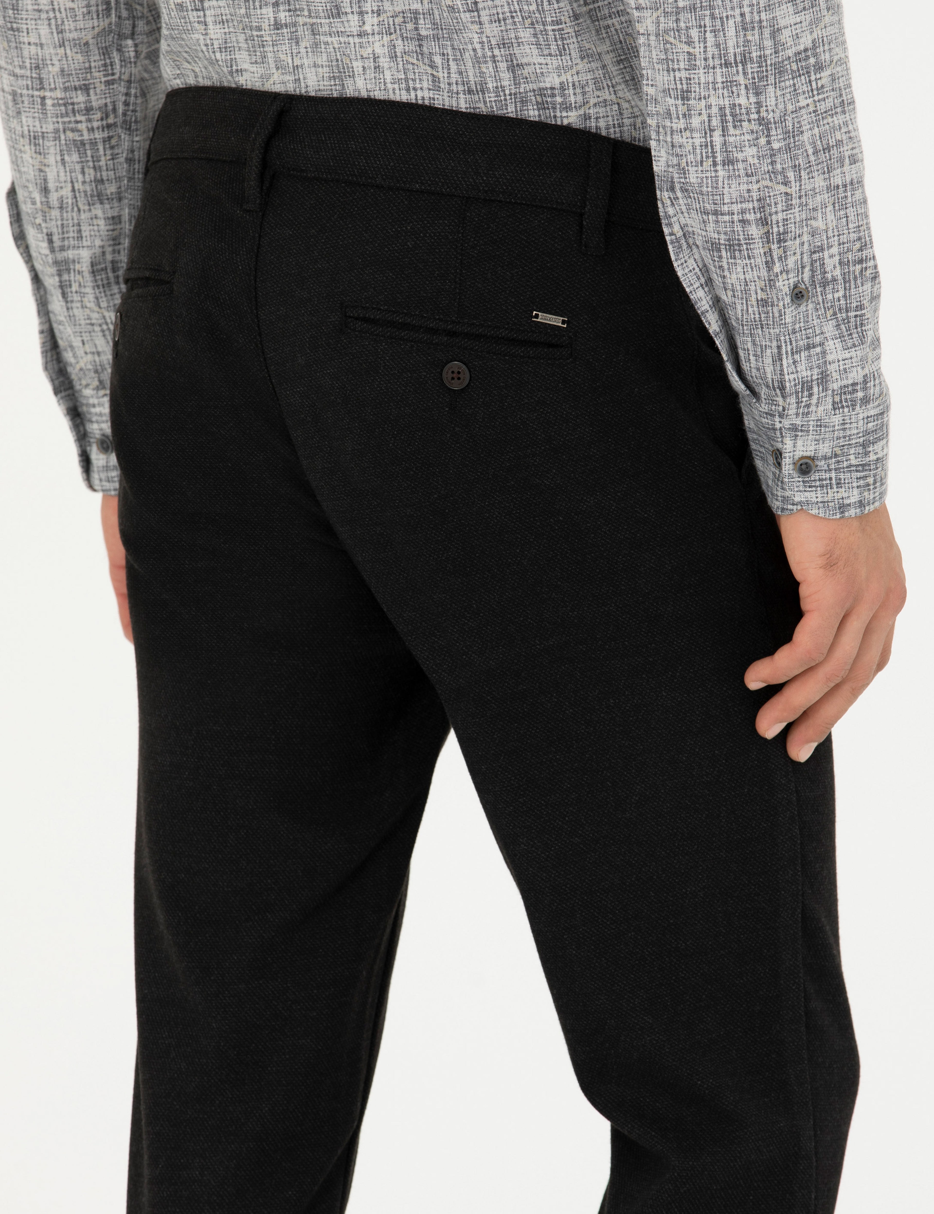 Siyah Slim Fit Kanvas Pantolon - Image 7