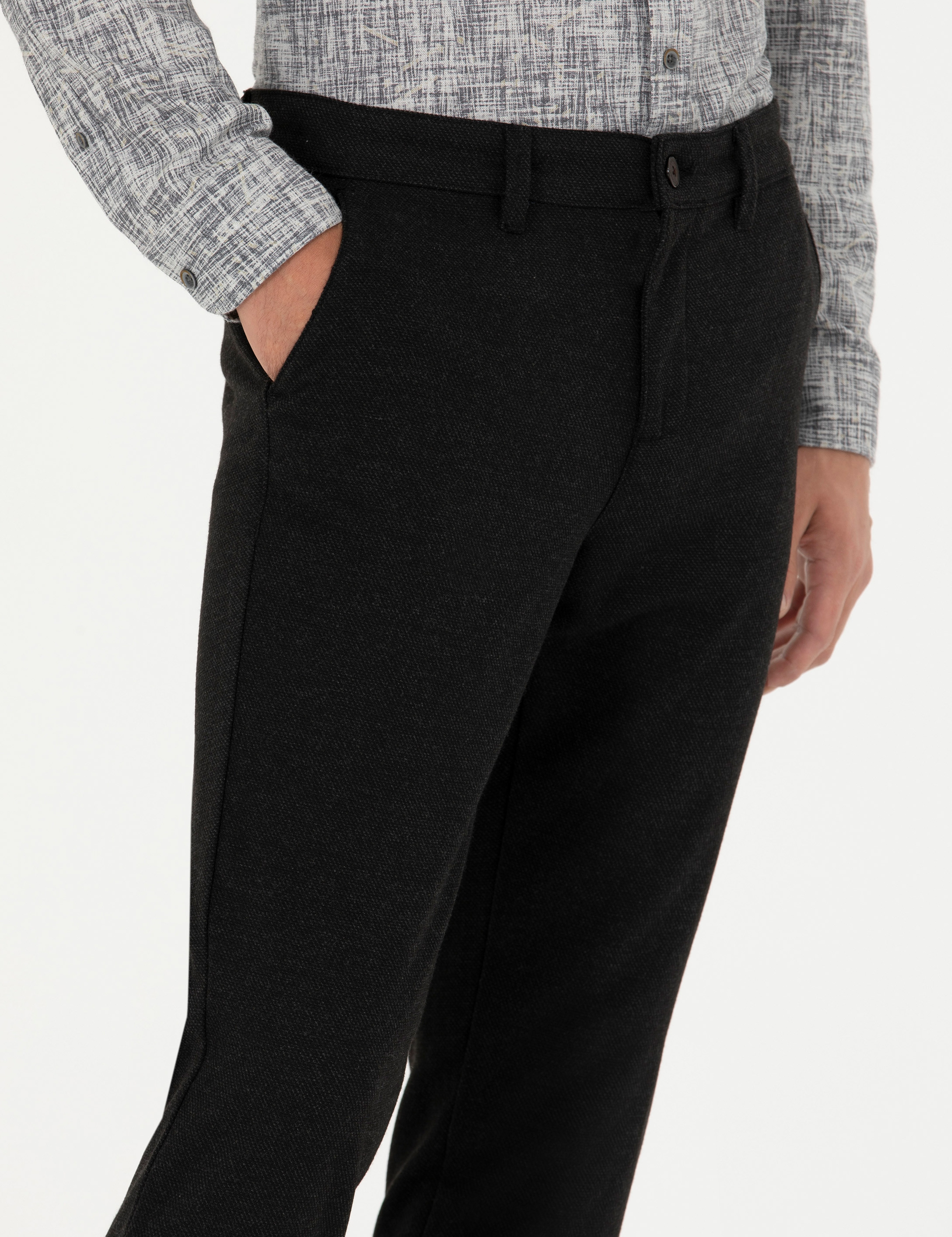 Siyah Slim Fit Kanvas Pantolon - Image 5