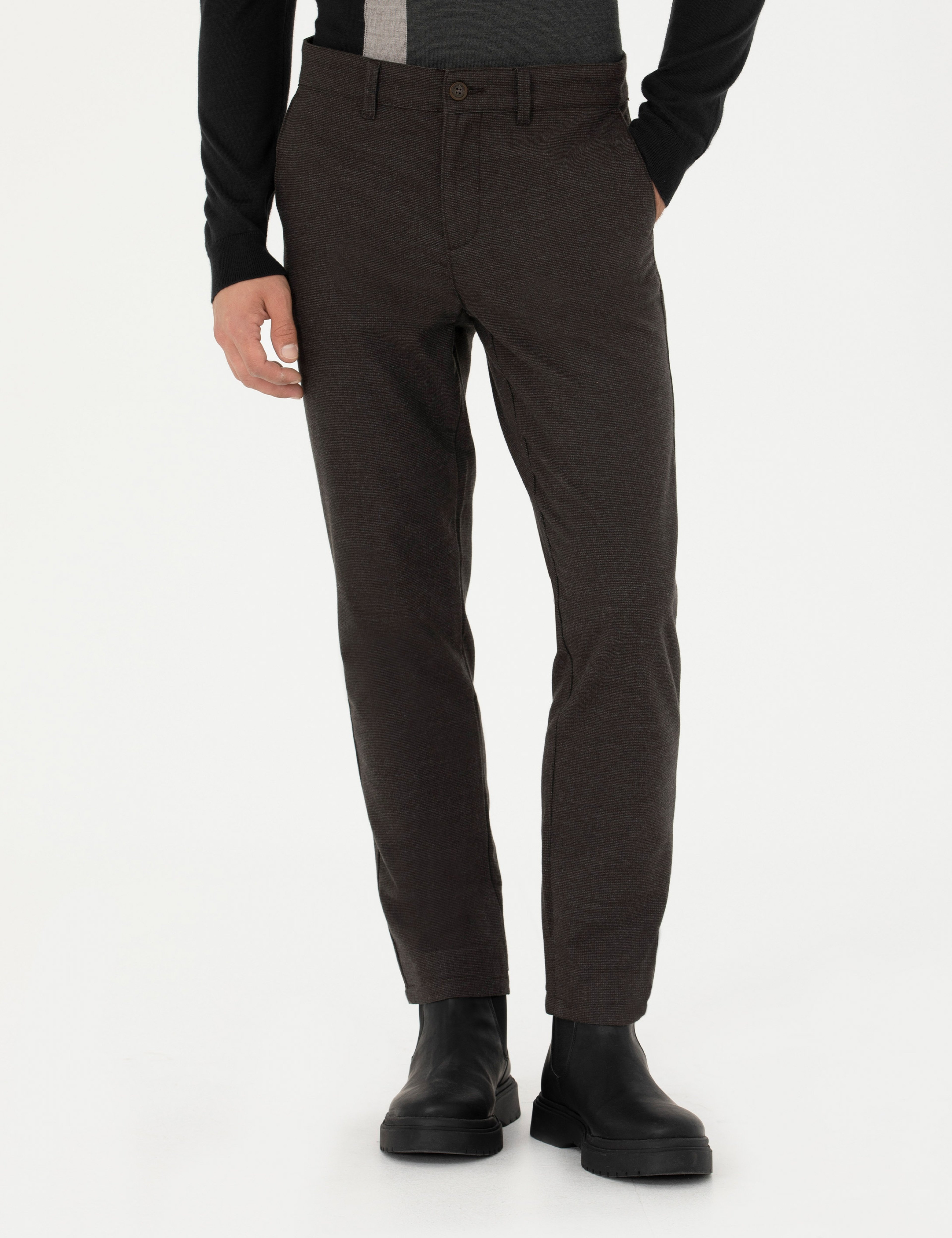 Kahverengi Slim Fit Kanvas Pantolon - Image 2