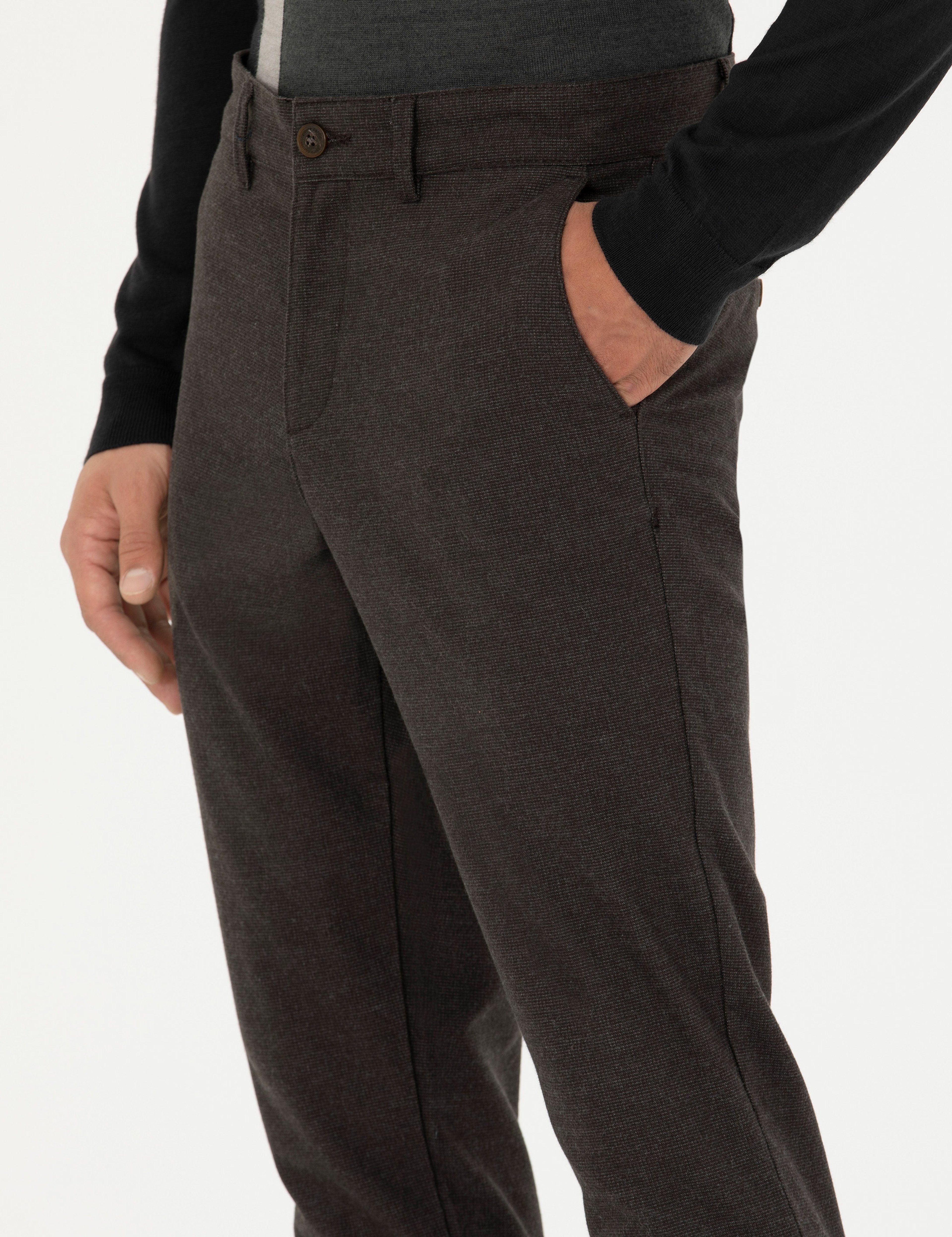 Kahverengi Slim Fit Kanvas Pantolon - Image 6