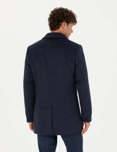 İndigo Yün Karışımlı Ekstra Slim Fit Kaşe Kaban