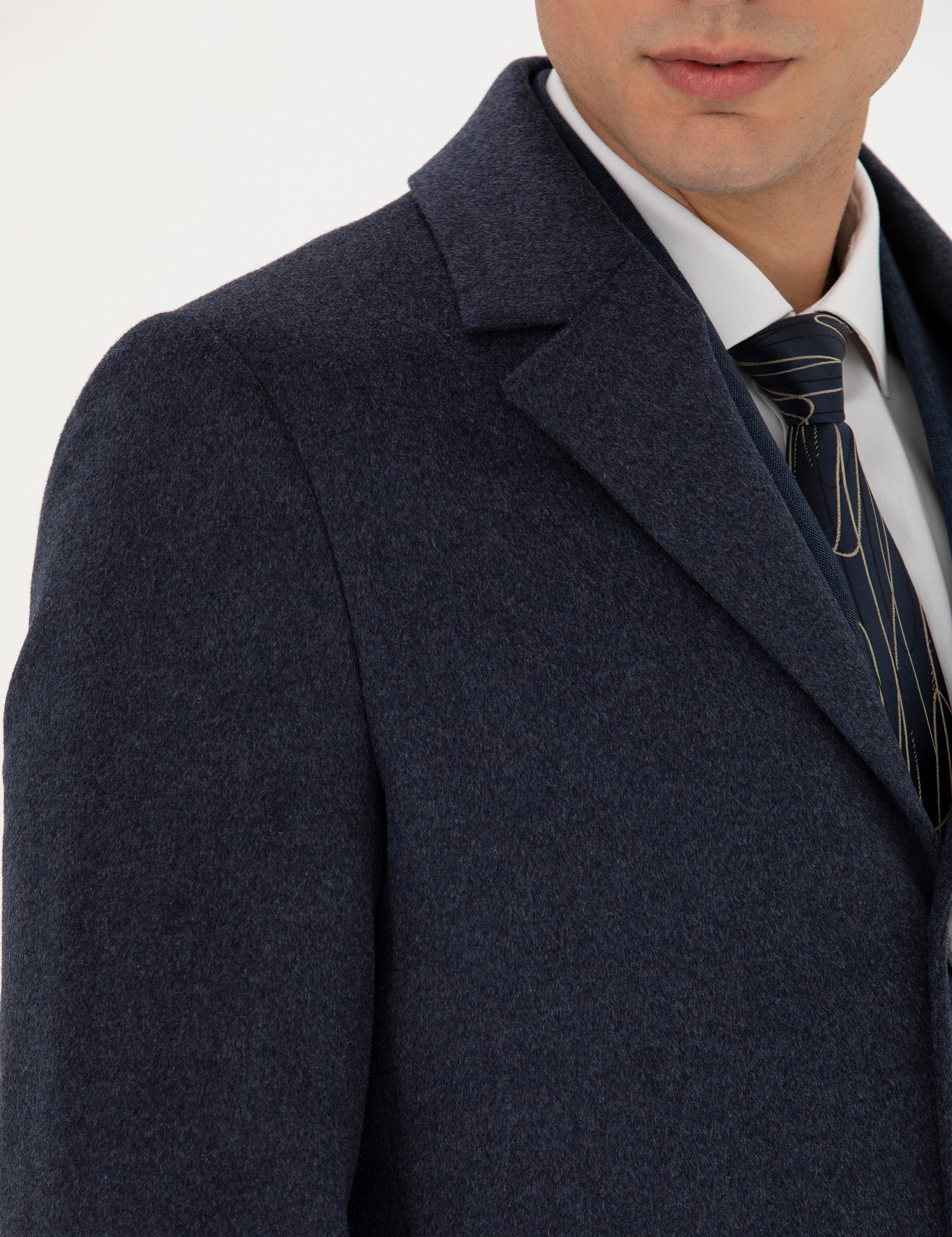 İndigo Yün Karışımlı Ekstra Slim Fit Kaşe Kaban - Image 7