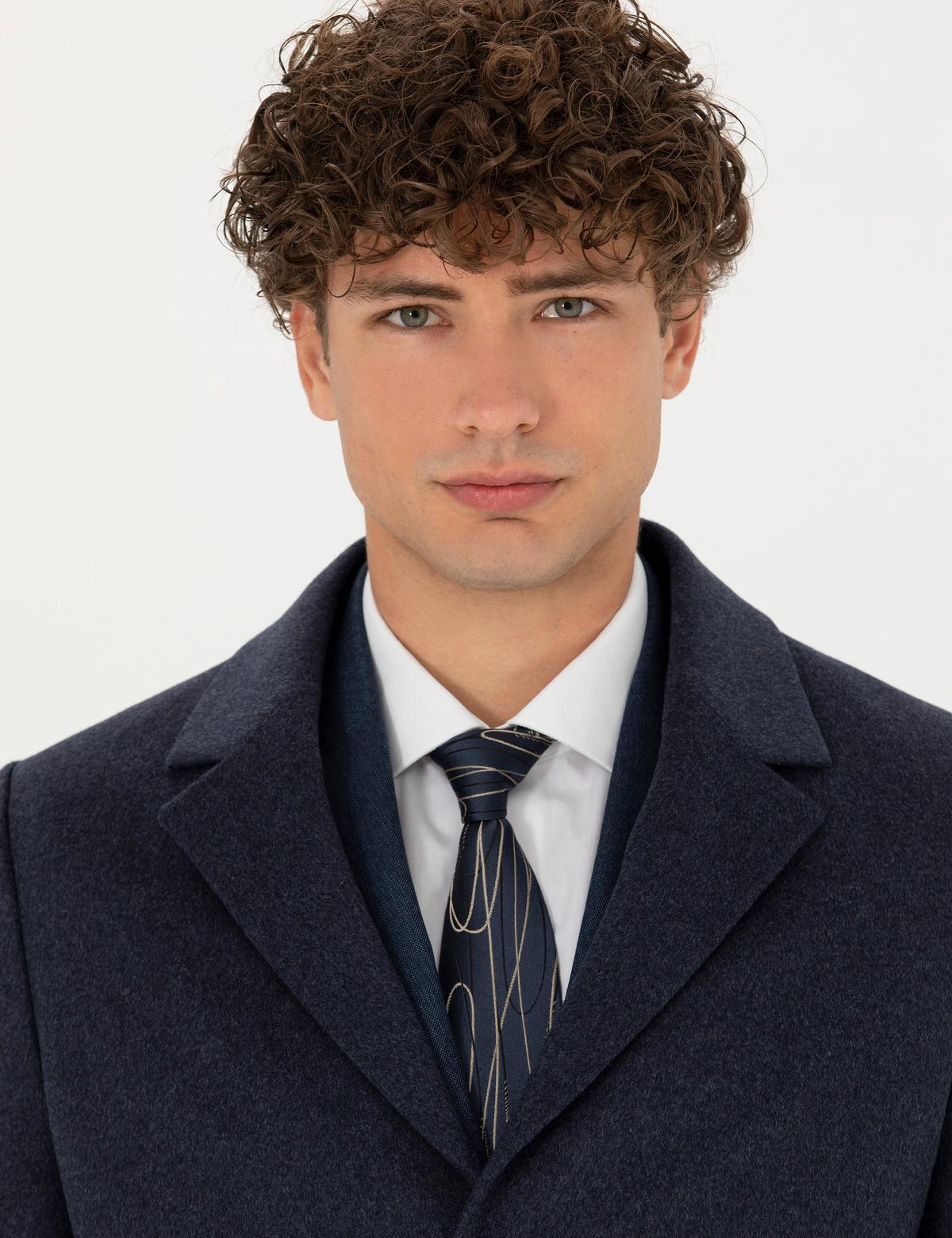 İndigo Yün Karışımlı Ekstra Slim Fit Kaşe Kaban - 50270887036