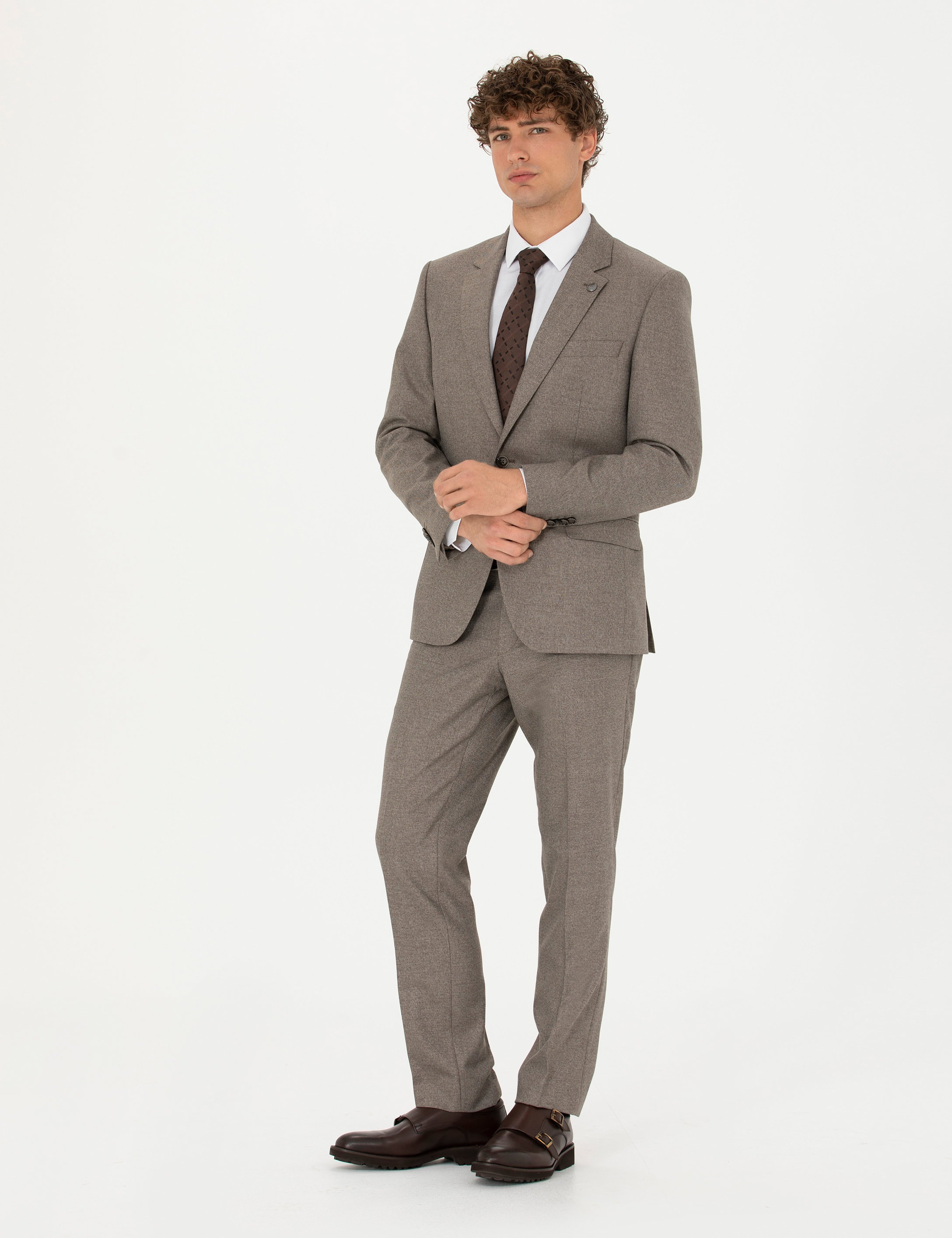 Açık Kahverengi Slim Fit Takım Elbise