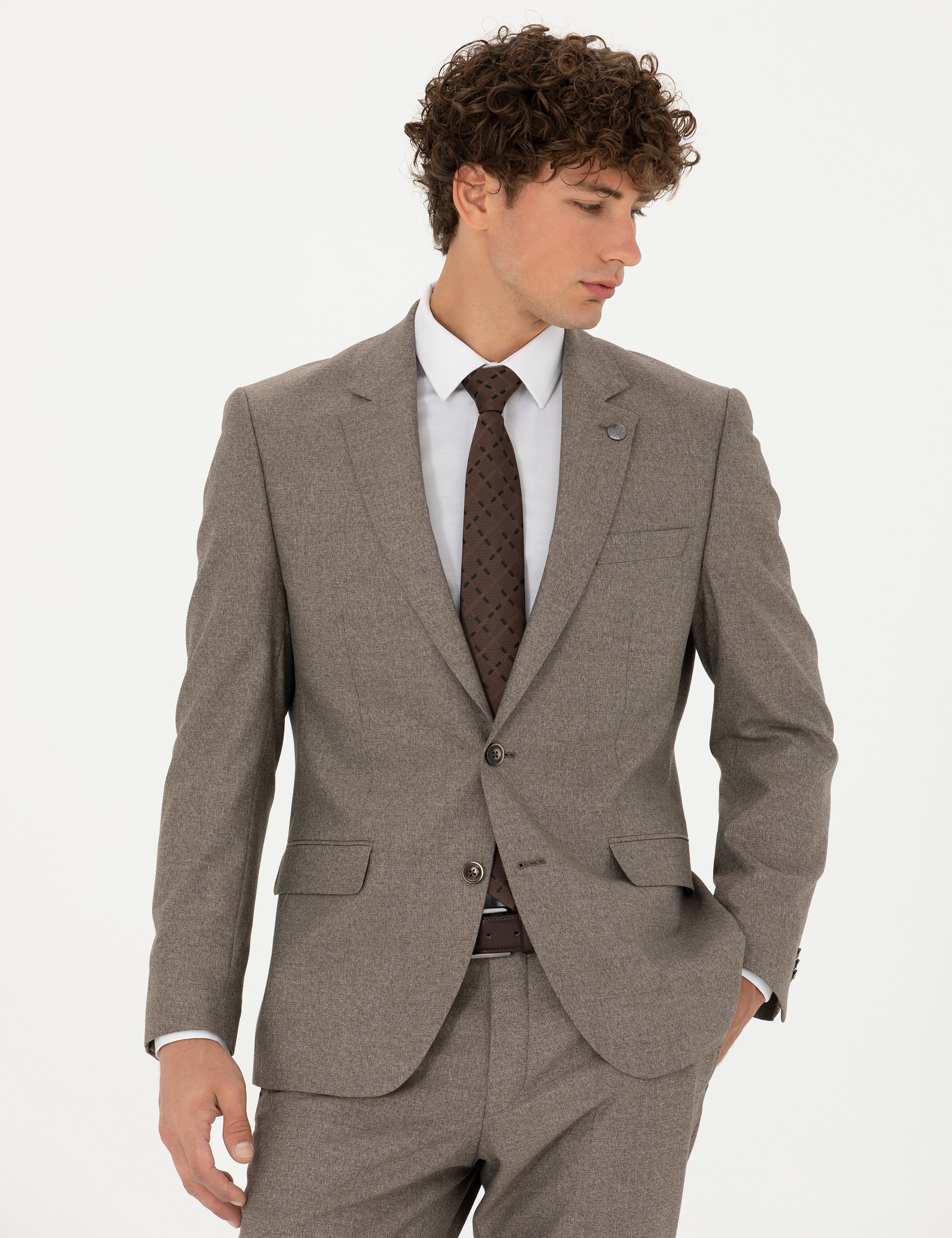 Açık Kahverengi Slim Fit Takım Elbise