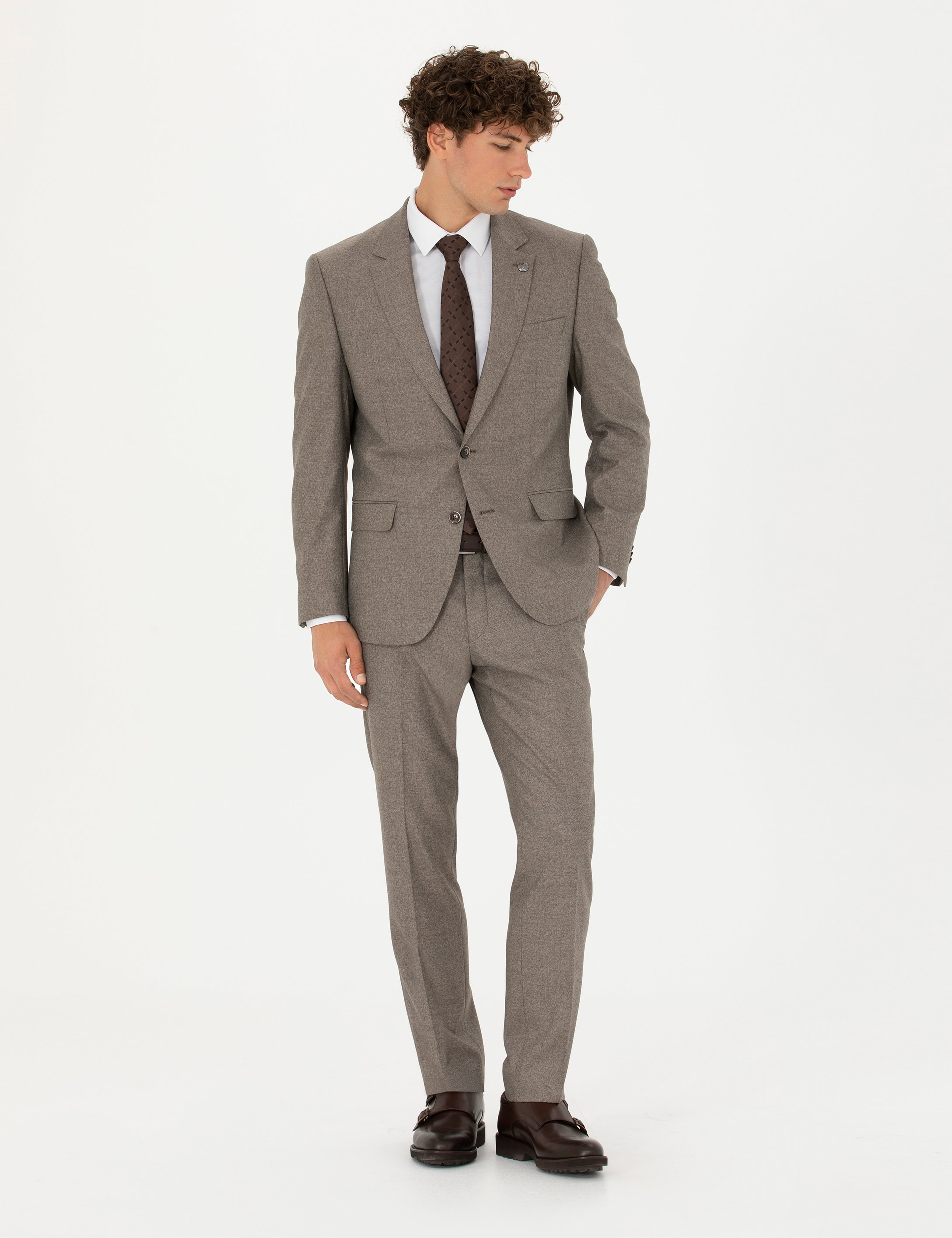 Açık Kahverengi Slim Fit Takım Elbise - Image 1
