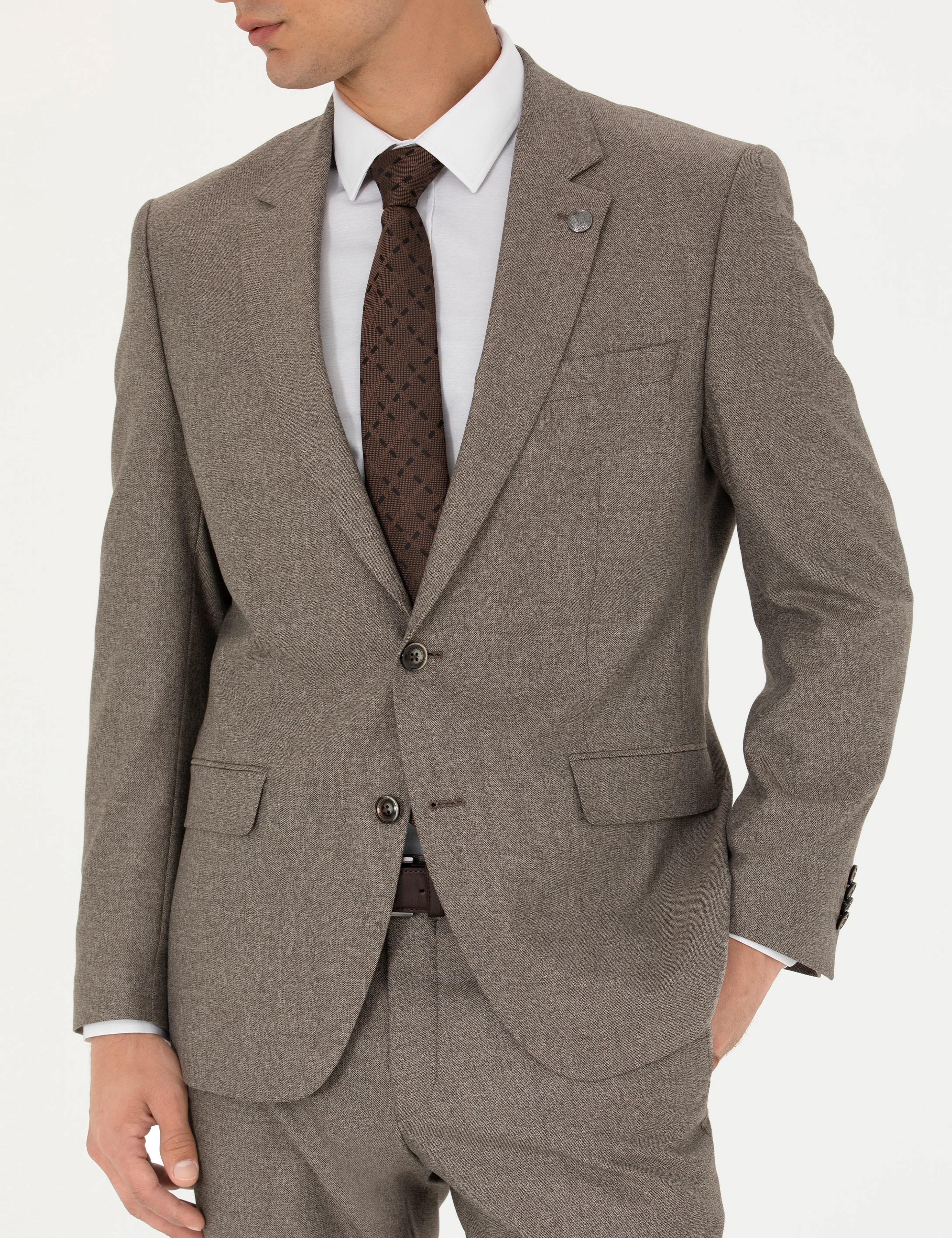 Açık Kahverengi Slim Fit Takım Elbise