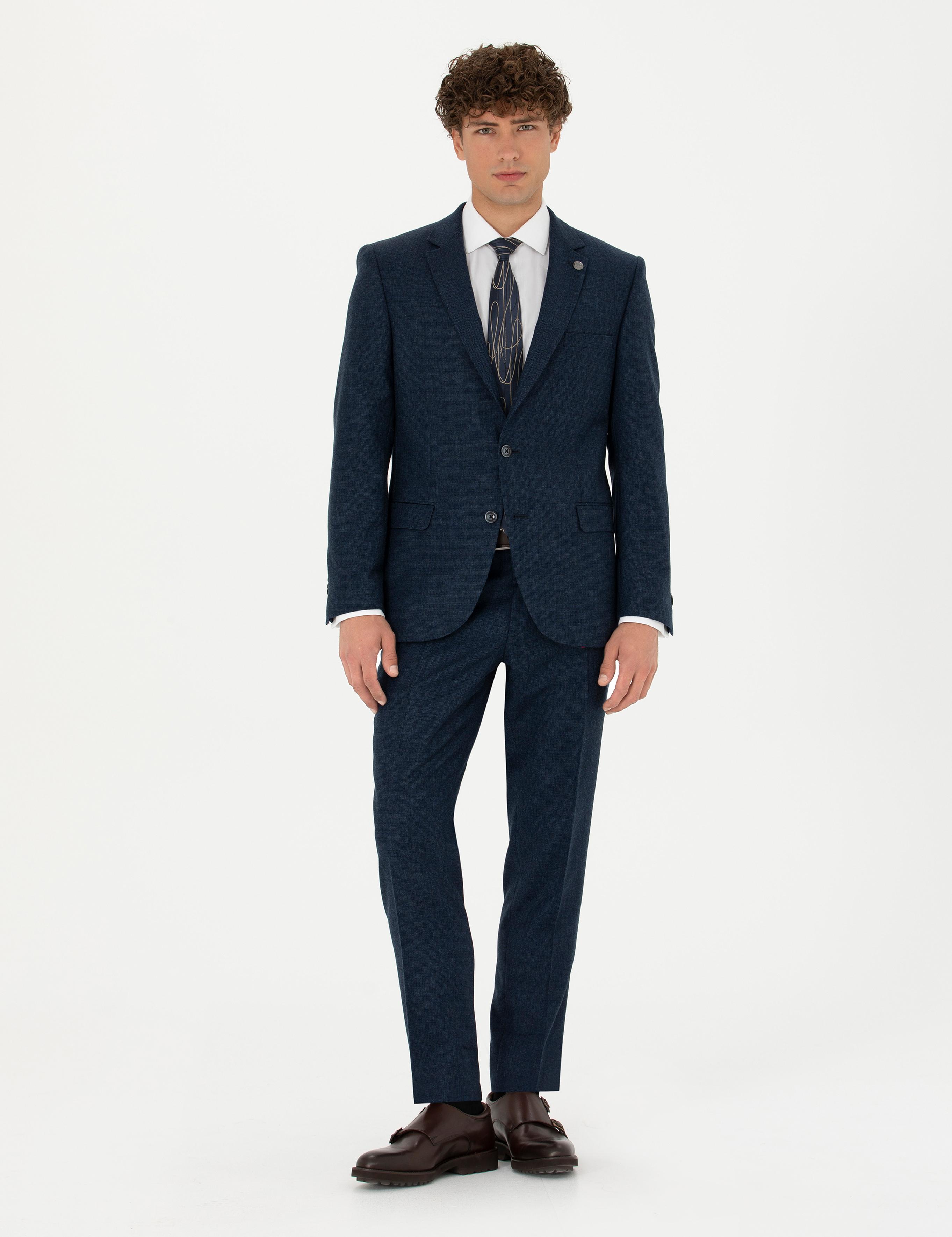 %100 Yün Lacivert Slim Fit Takım Elbise