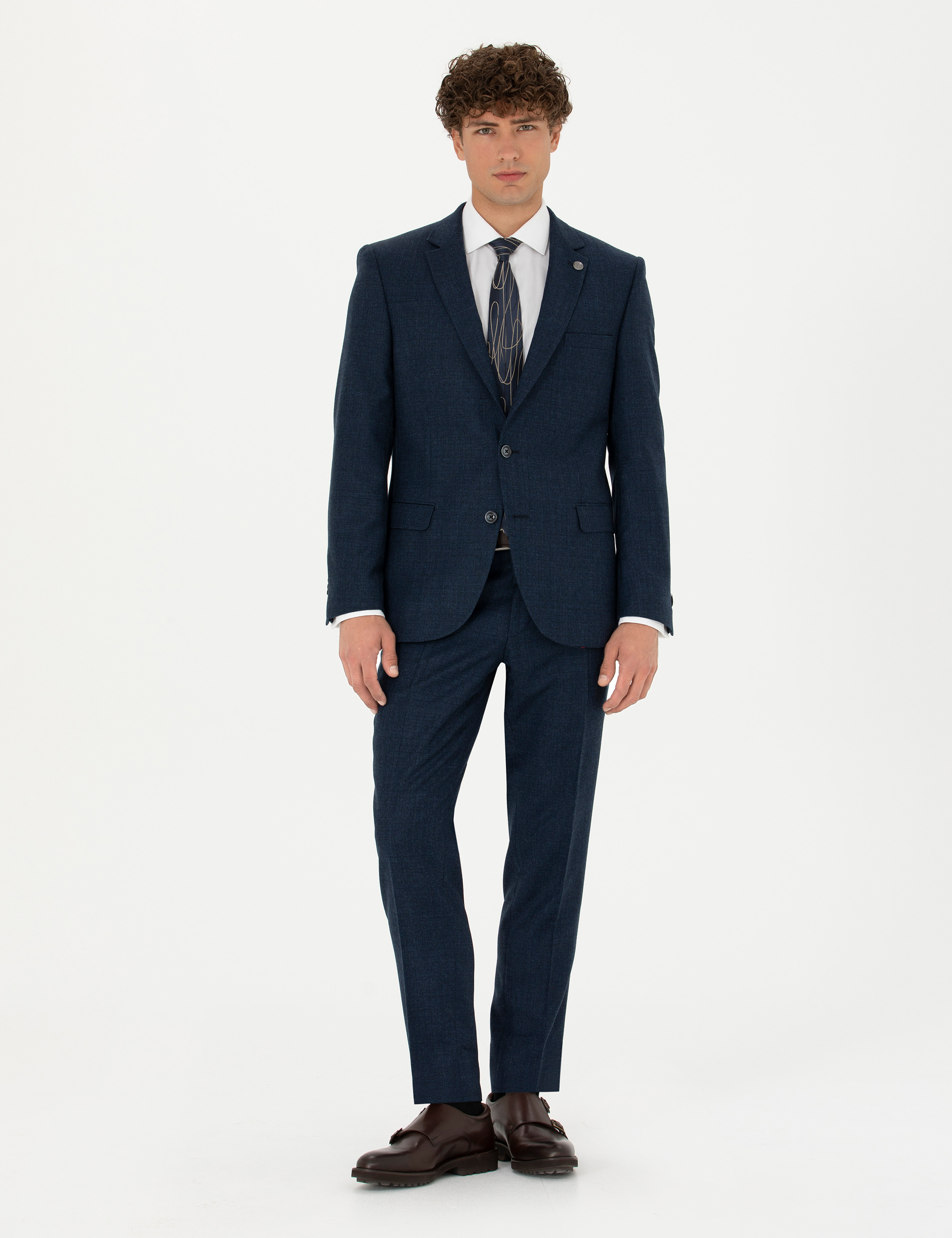 %100 Yün Lacivert Slim Fit Takım Elbise - Image 1