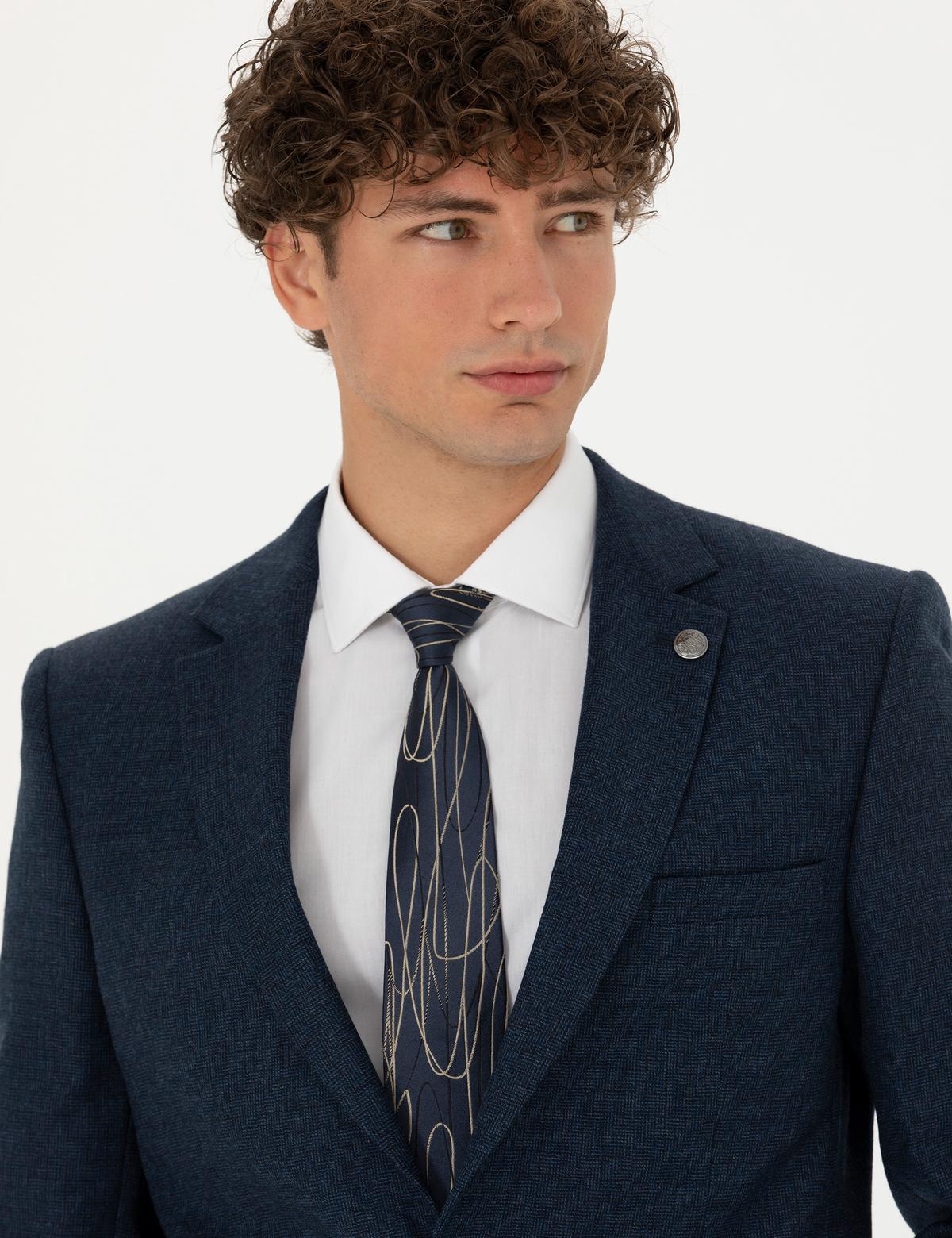 %100 Yün Lacivert Slim Fit Takım Elbise - 50274245011