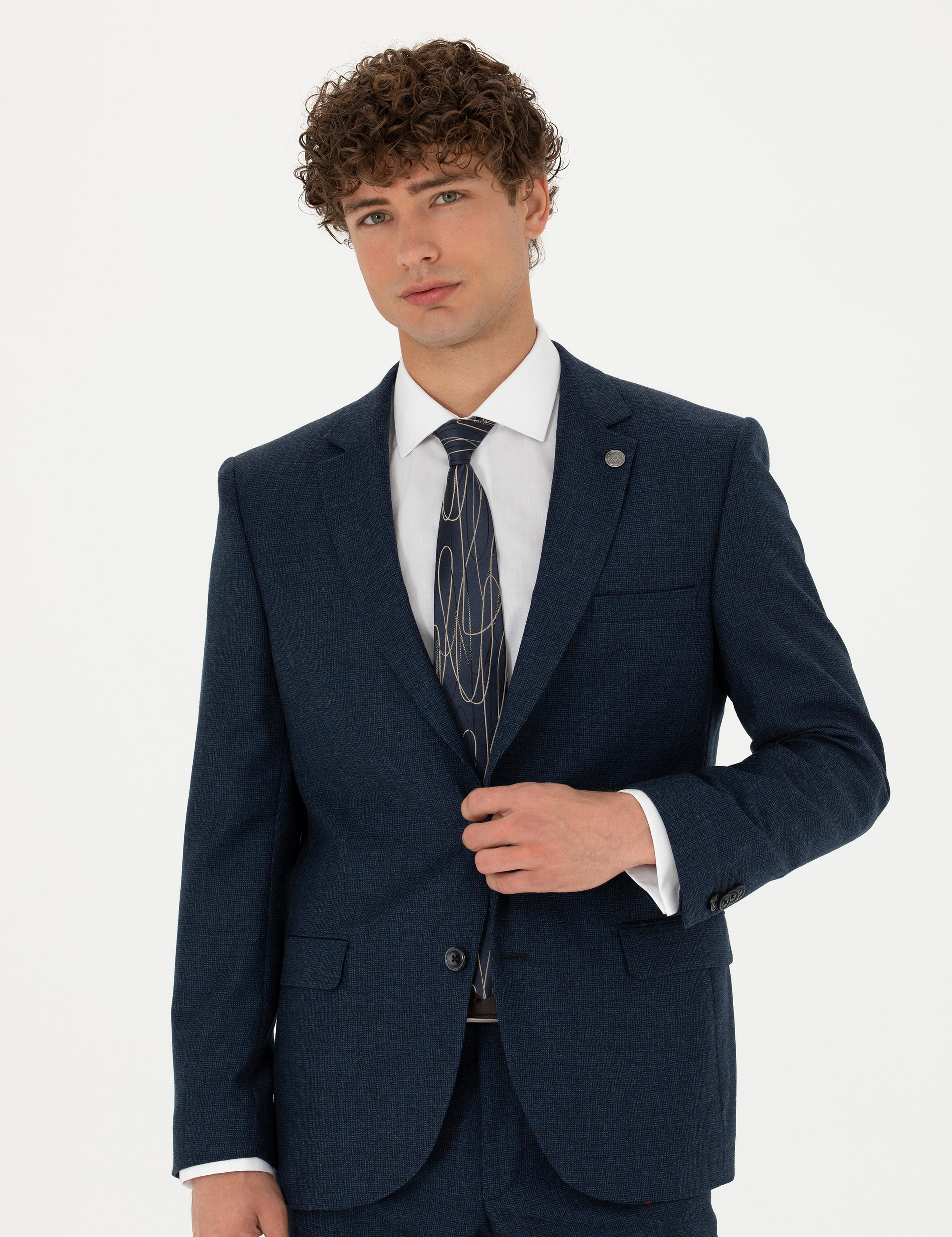 %100 Yün Lacivert Slim Fit Takım Elbise