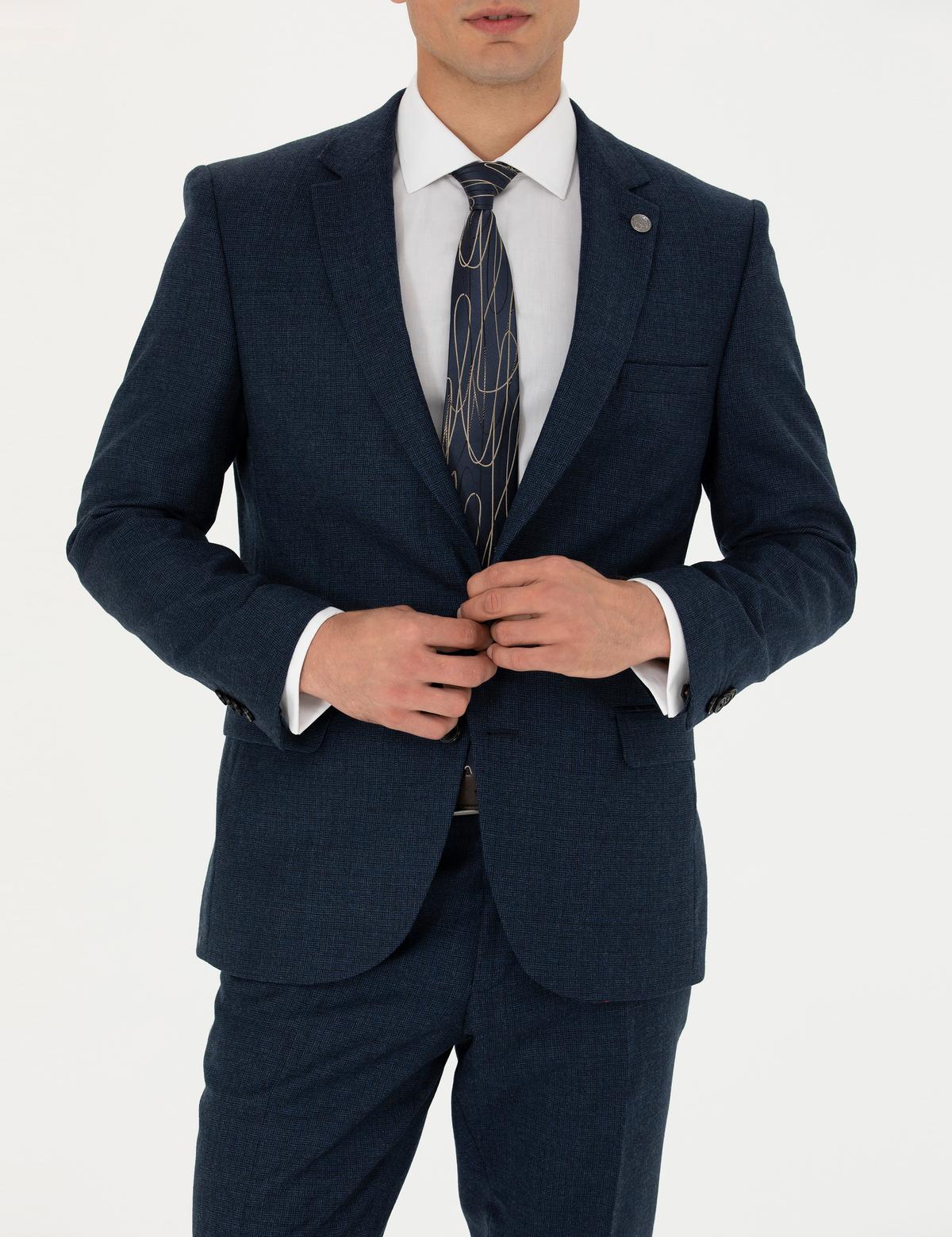 %100 Yün Lacivert Slim Fit Takım Elbise - 50274245011