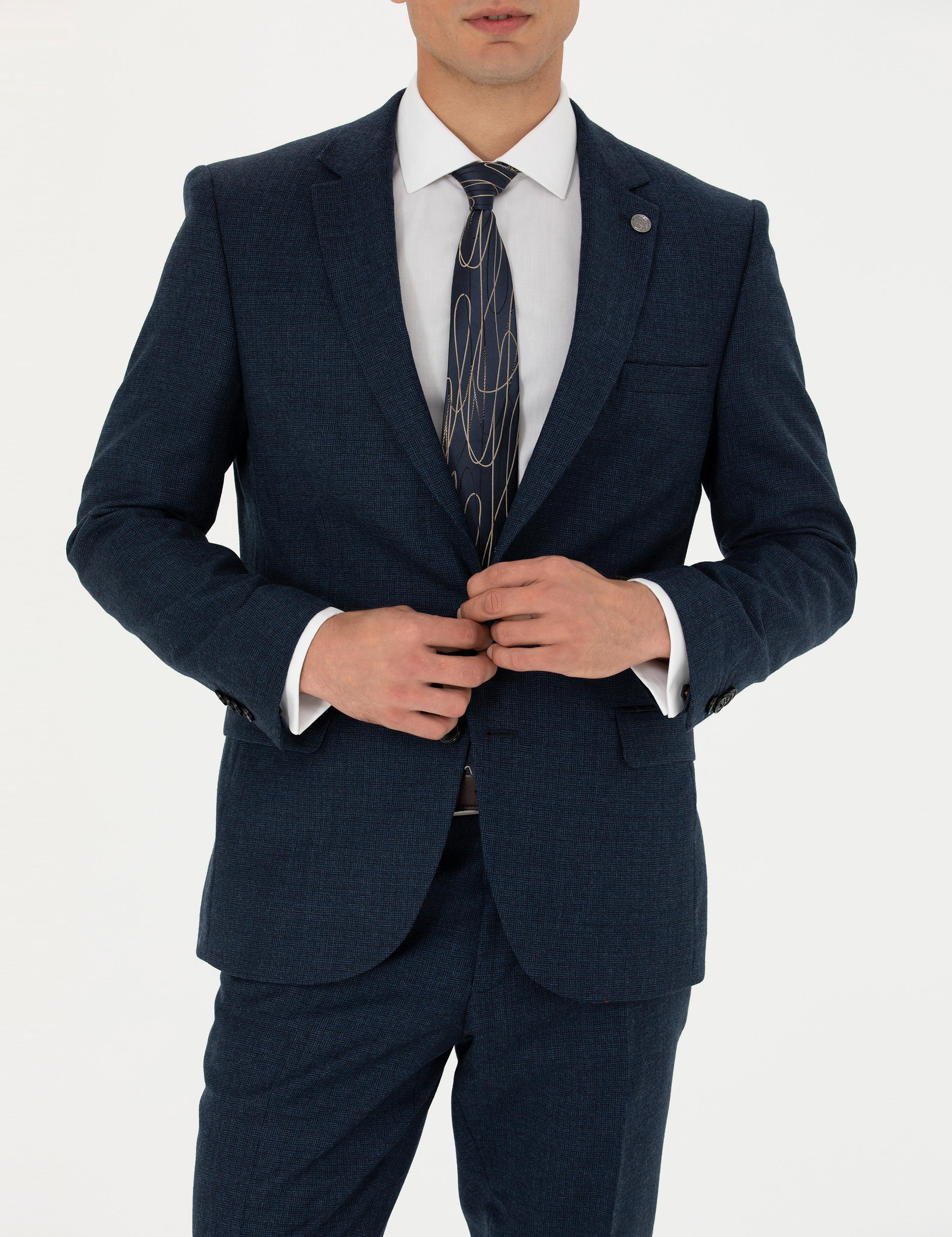 %100 Yün Lacivert Slim Fit Takım Elbise