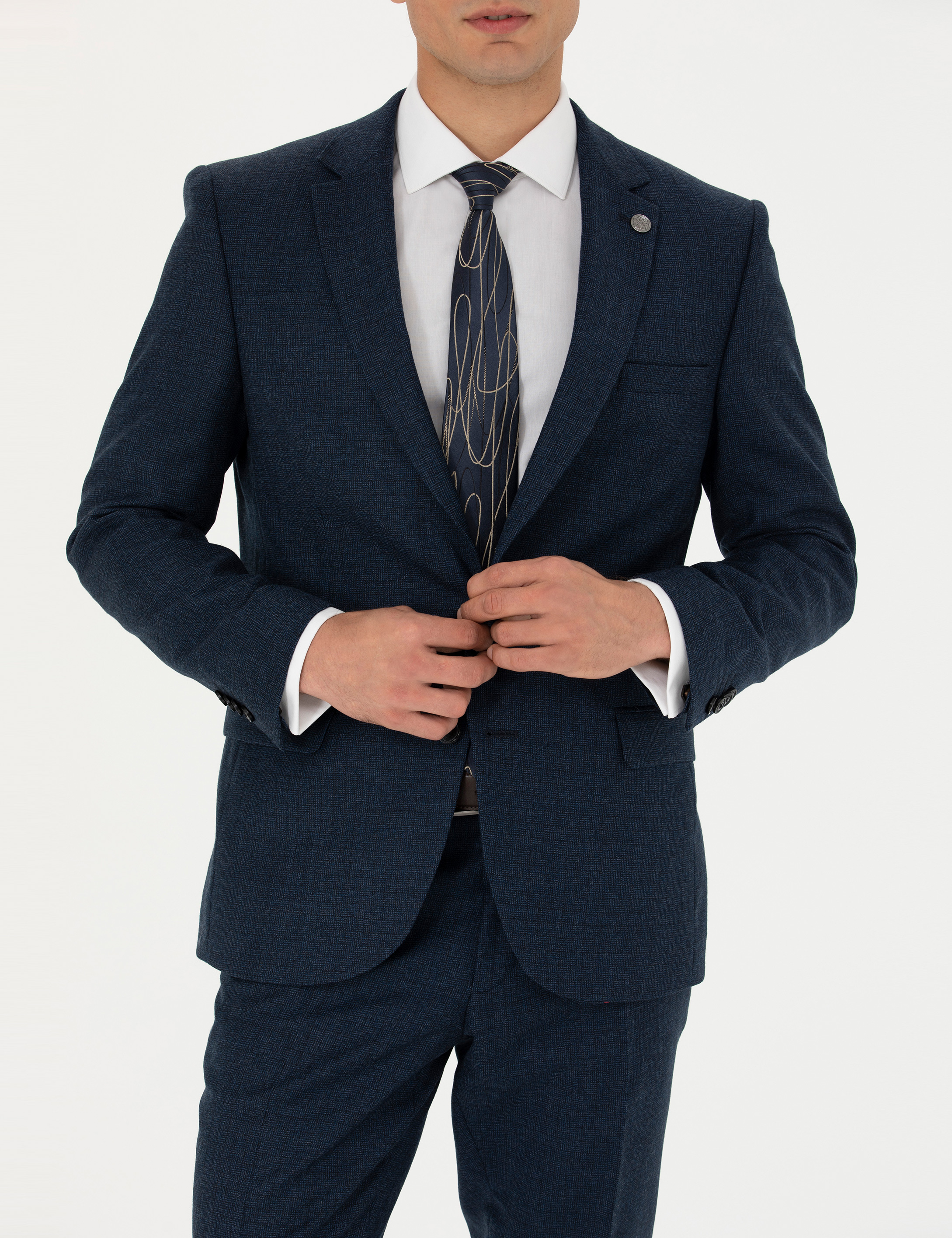 %100 Yün Lacivert Slim Fit Takım Elbise - Image 6