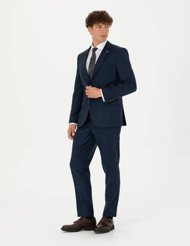%100 Yün Lacivert Slim Fit Takım Elbise