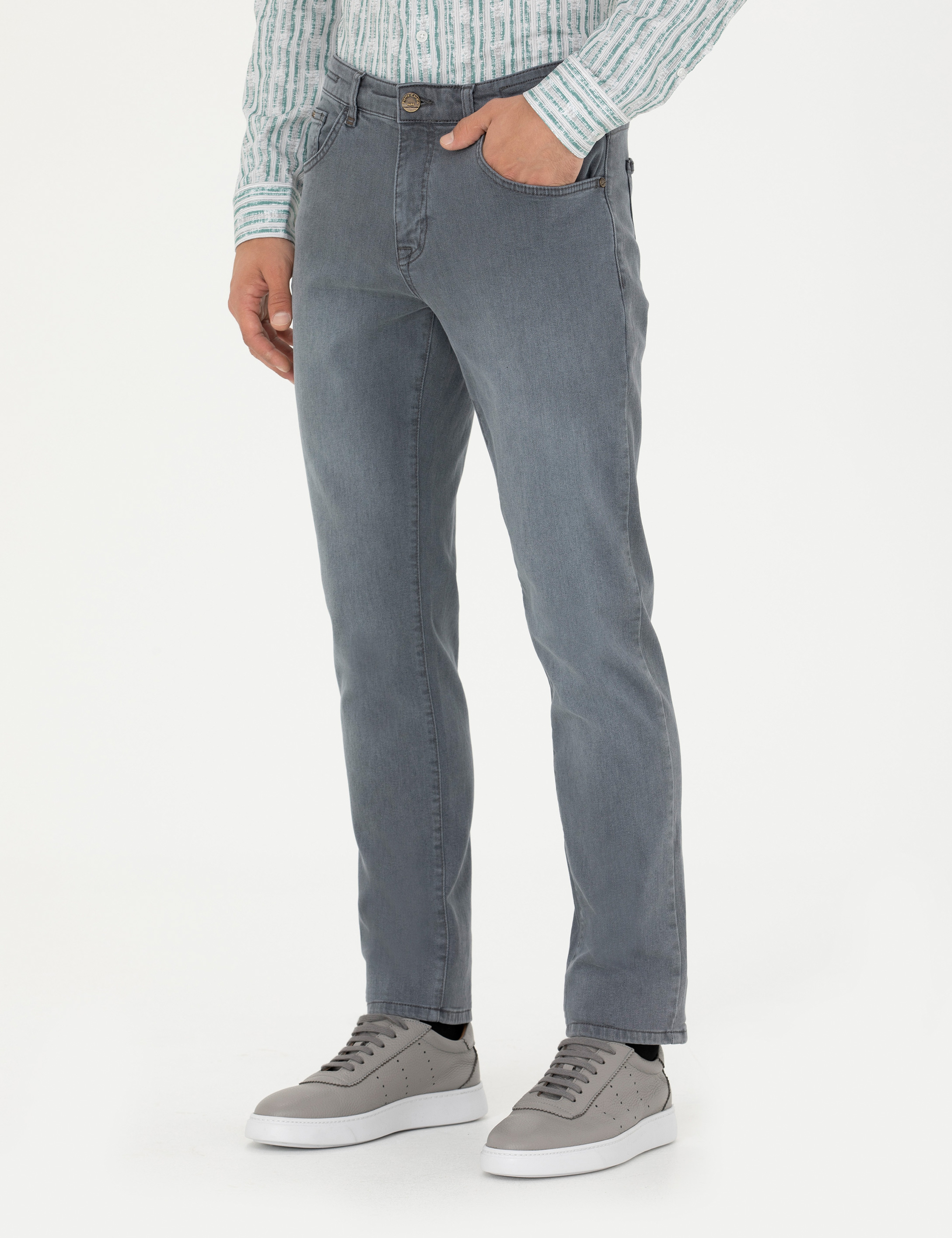 Gri Straight Fit Jean Pantolon - Image 2