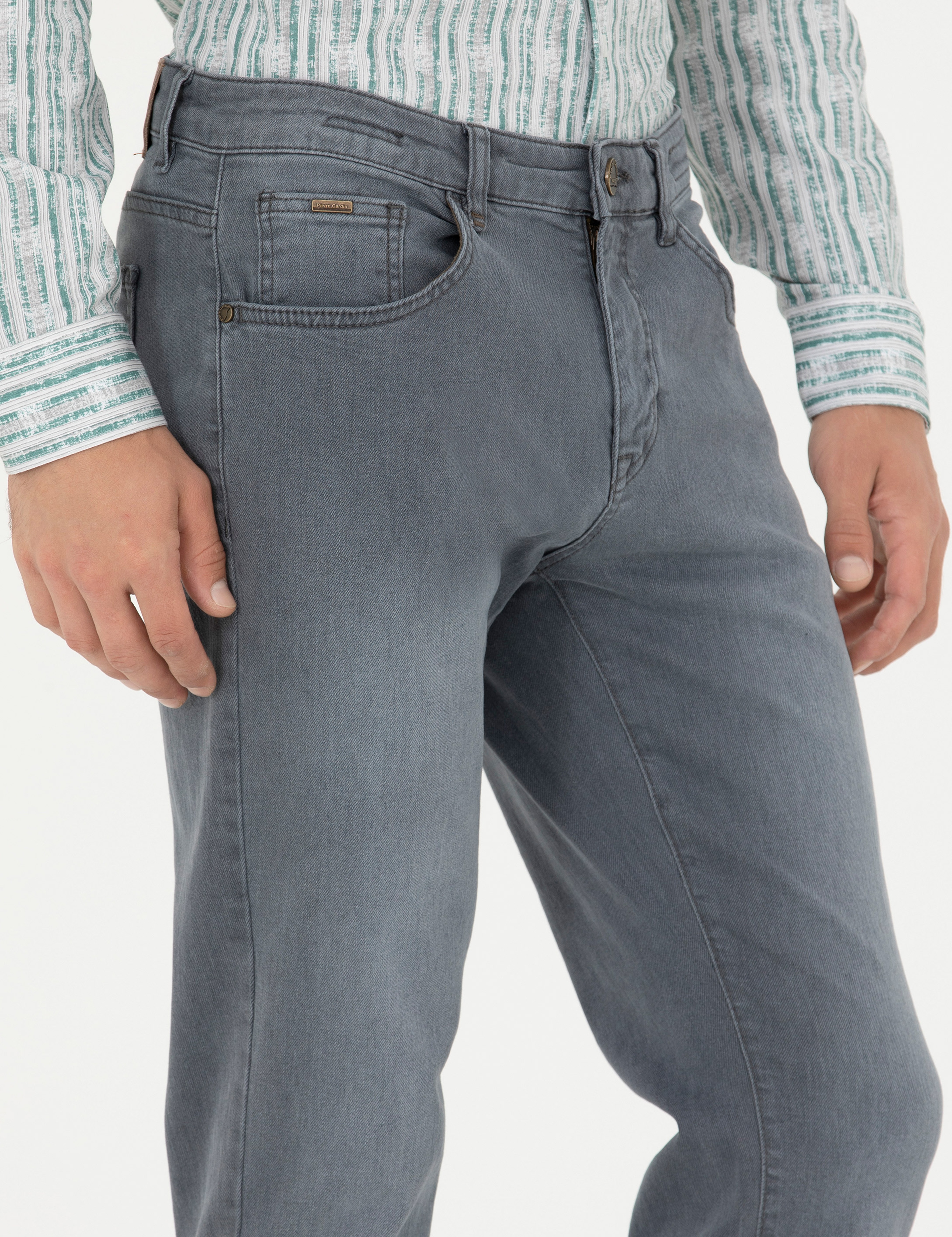 Gri Straight Fit Jean Pantolon - Image 5