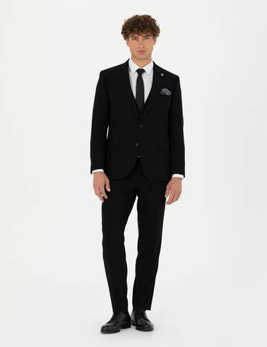 Yelekli Siyah Ekstra Slim Fit Takım Elbise