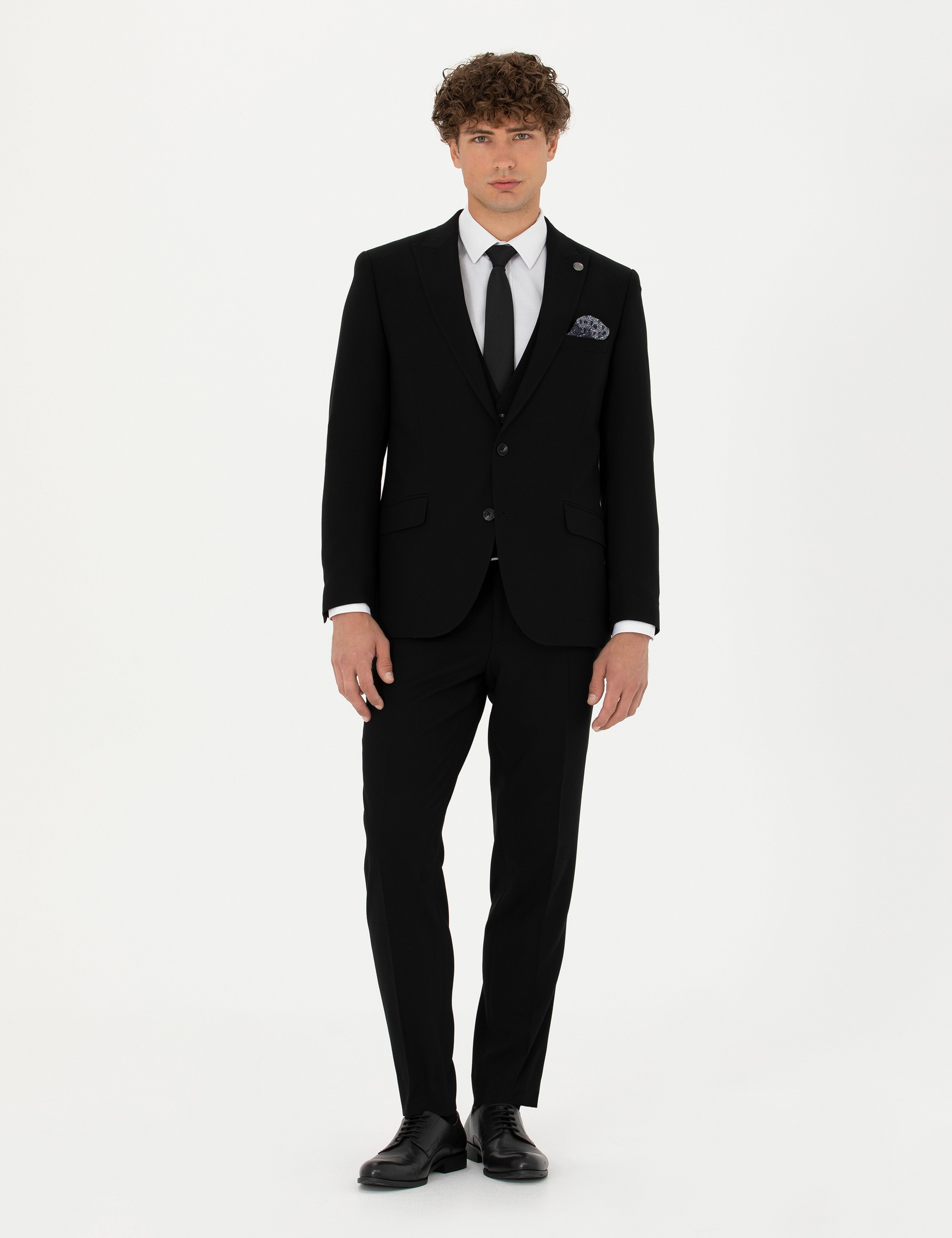 Yelekli Siyah Ekstra Slim Fit Takım Elbise - Image 1