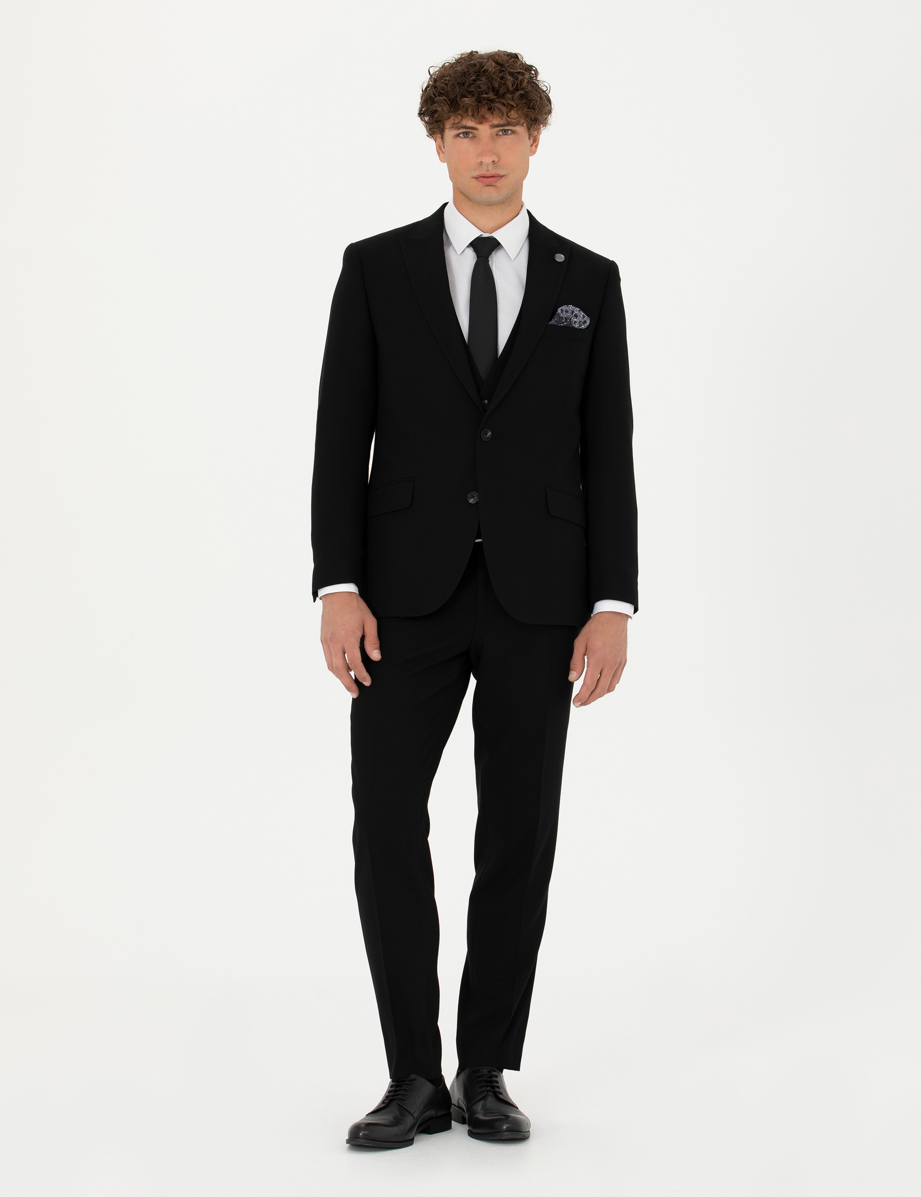 Yelekli Siyah Ekstra Slim Fit Takım Elbise