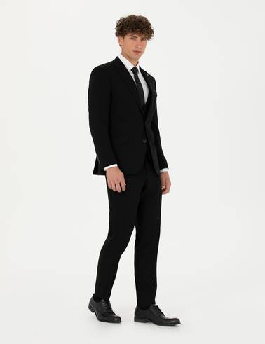 Yelekli Siyah Ekstra Slim Fit Takım Elbise
