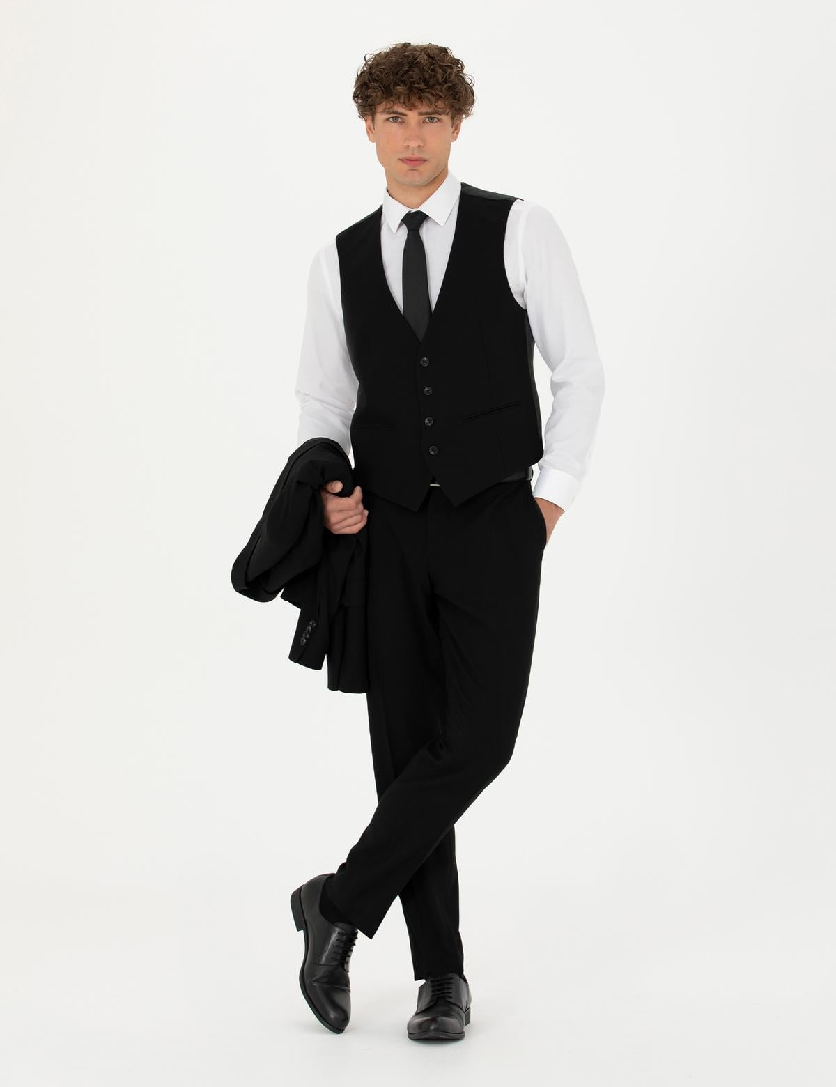 Yelekli Siyah Ekstra Slim Fit Takım Elbise - 50275911008