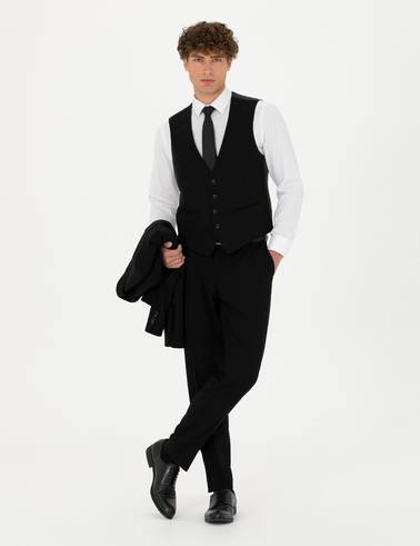 Yelekli Siyah Ekstra Slim Fit Takım Elbise