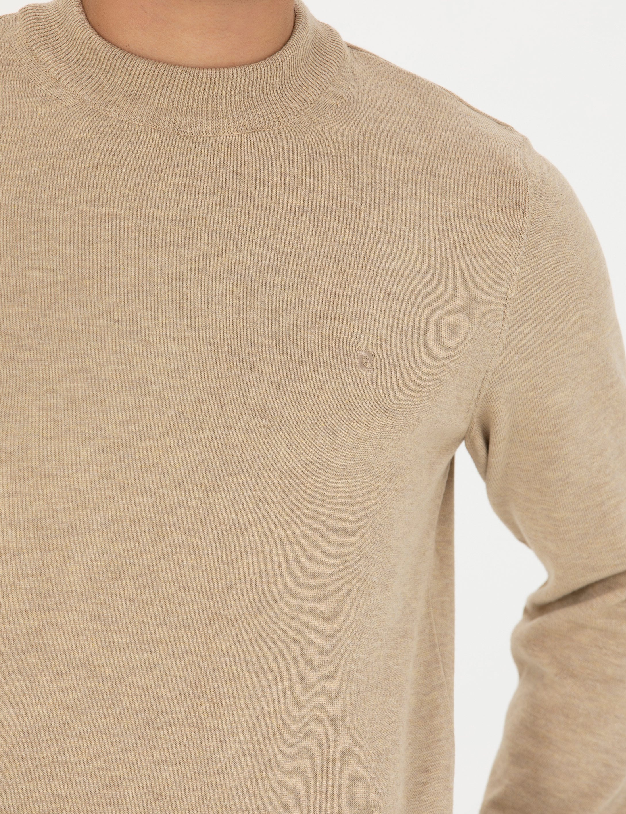 Taş Melanj Slim Fit Çeyrek Yaka Basic Triko Kazak