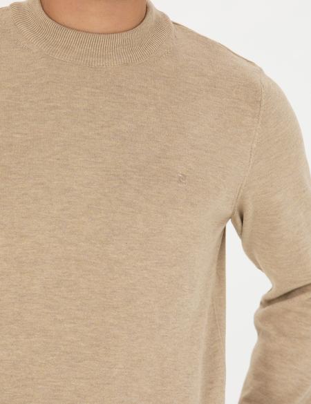 Taş Melanj Slim Fit Çeyrek Yaka Basic Triko Kazak - 50276158011