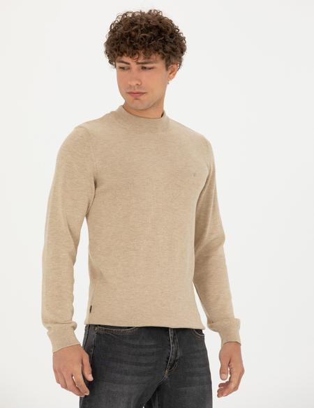 Taş Melanj Slim Fit Çeyrek Yaka Basic Triko Kazak - 50276158011