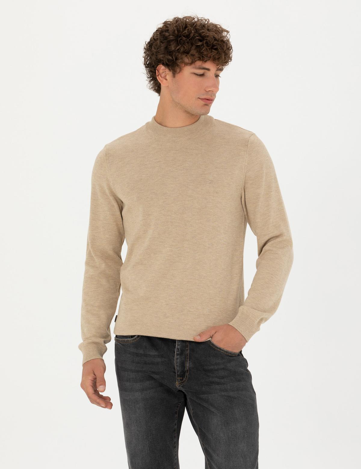 Taş Melanj Slim Fit Çeyrek Yaka Basic Triko Kazak