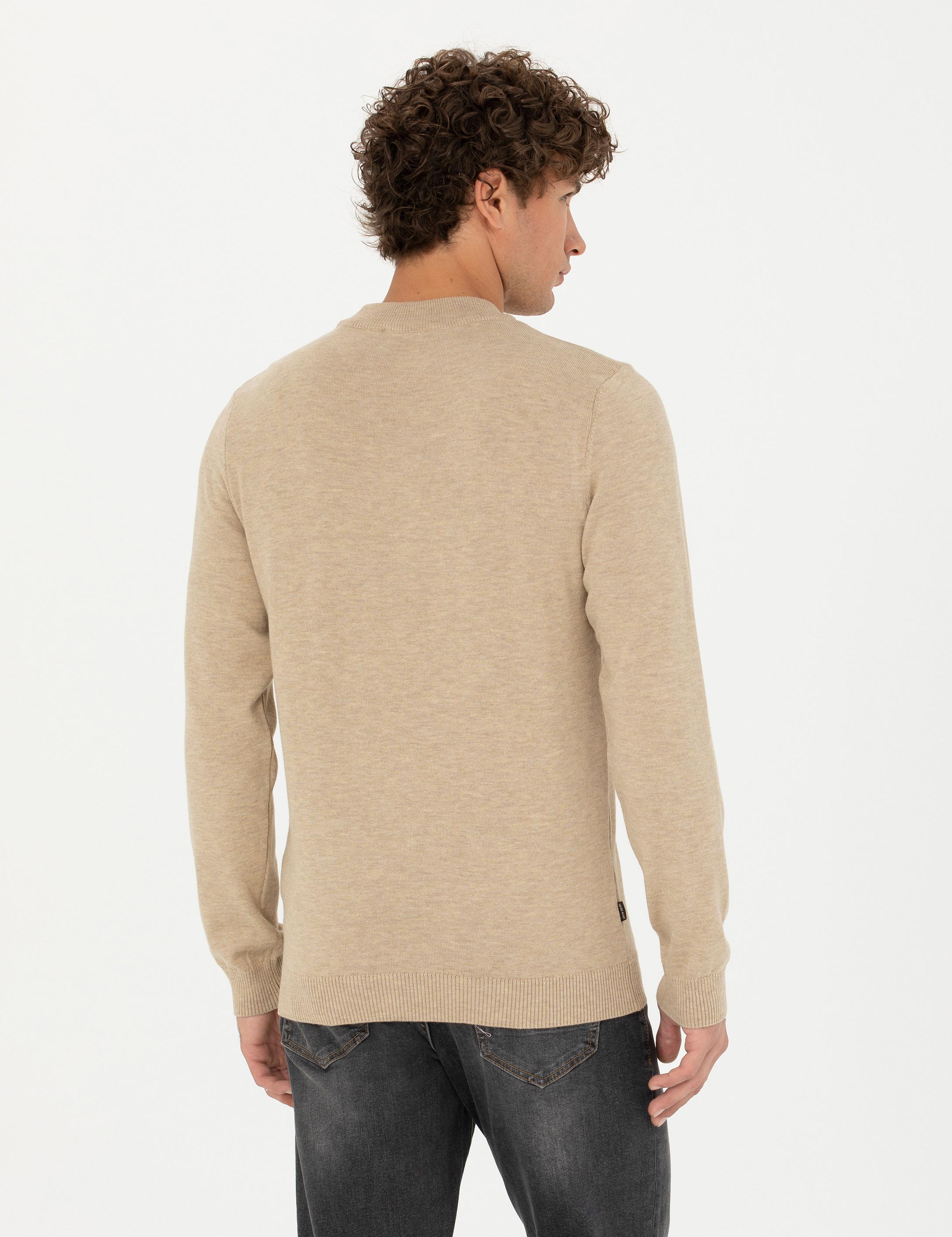 Taş Melanj Slim Fit Çeyrek Yaka Basic Triko Kazak