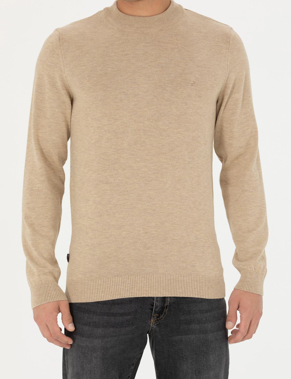 Taş Melanj Slim Fit Çeyrek Yaka Basic Triko Kazak - 50276158011