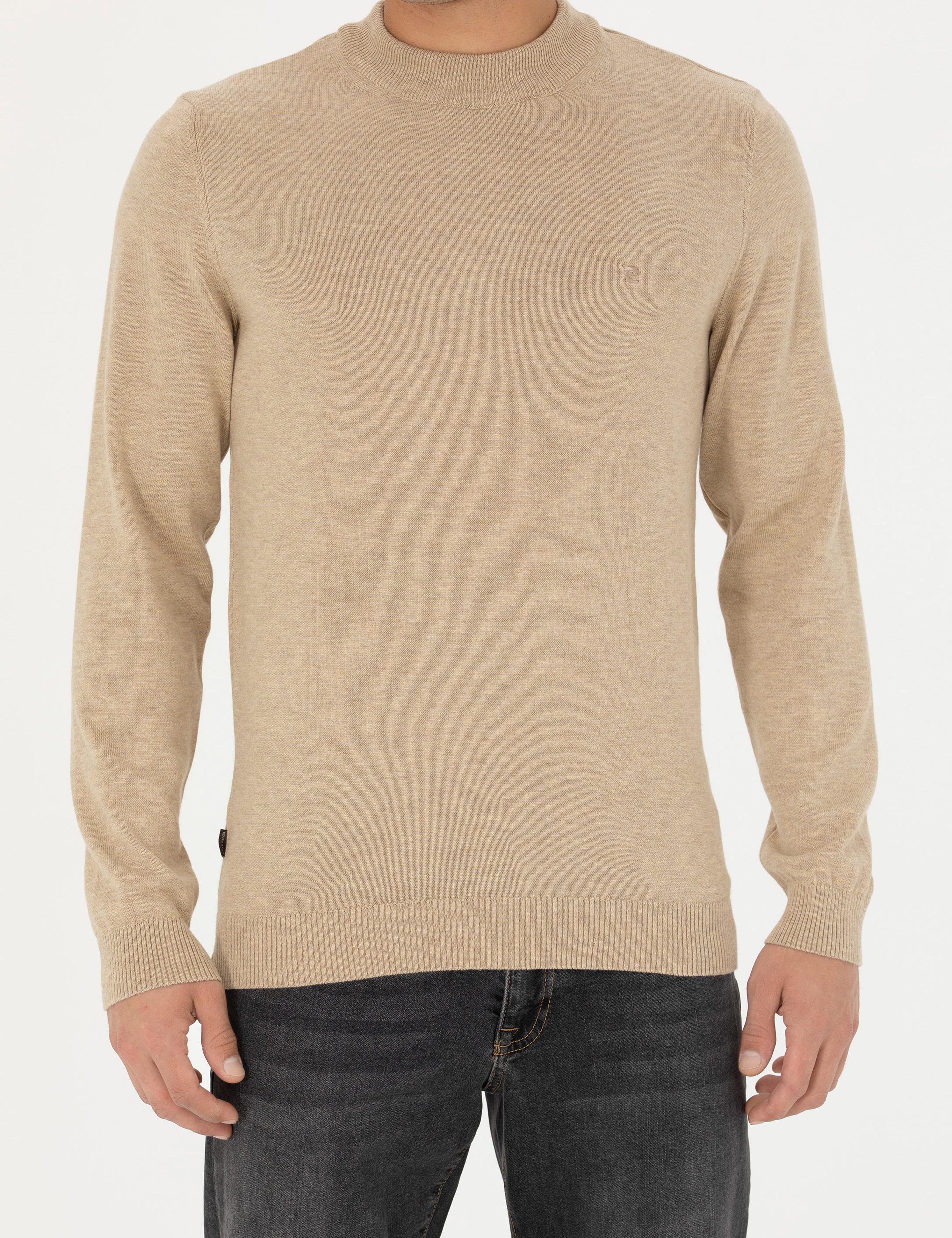 Taş Melanj Slim Fit Çeyrek Yaka Basic Triko Kazak