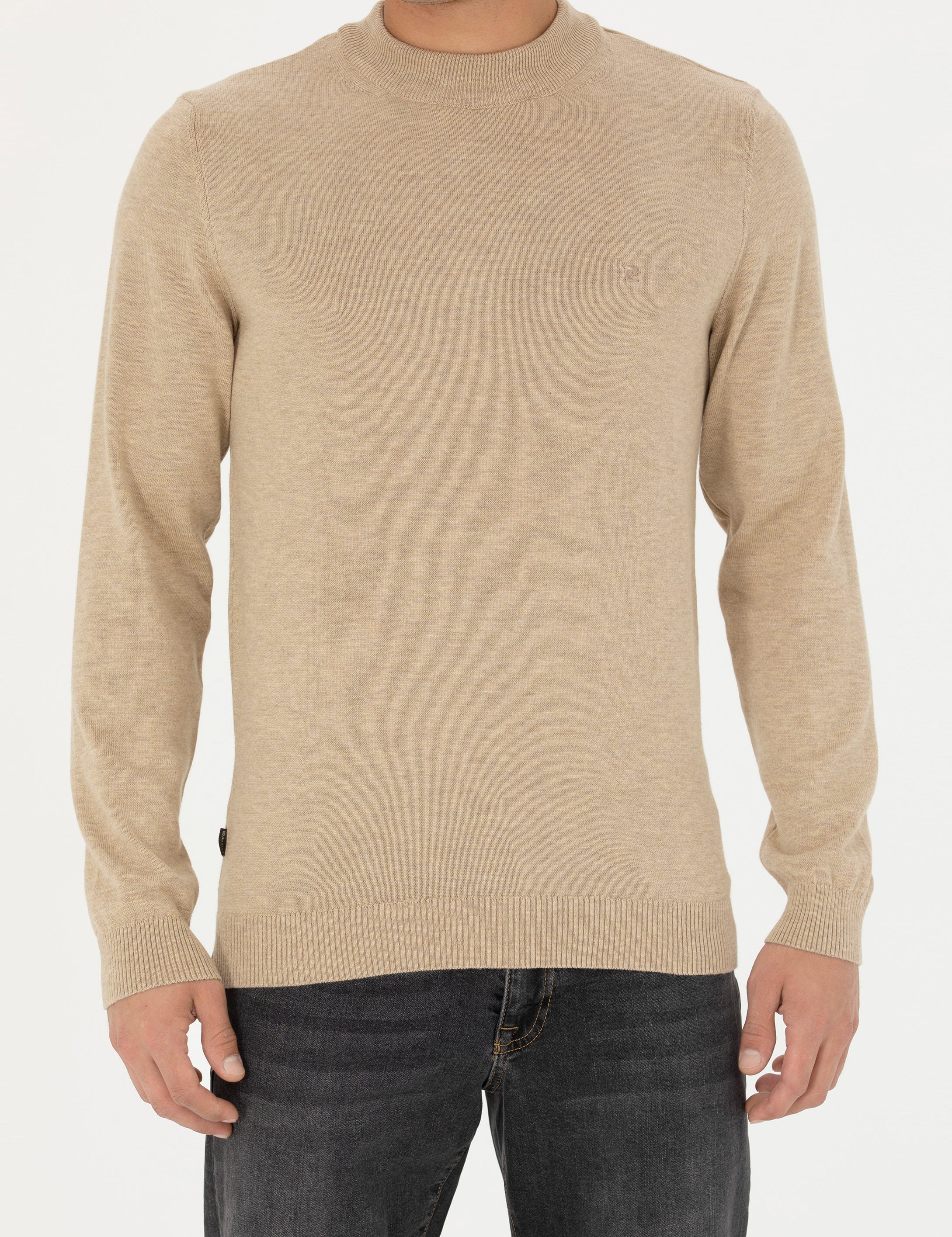 Taş Melanj Slim Fit Çeyrek Yaka Basic Triko Kazak
