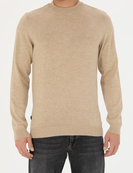 Taş Melanj Slim Fit Çeyrek Yaka Basic Triko Kazak - 50276158011