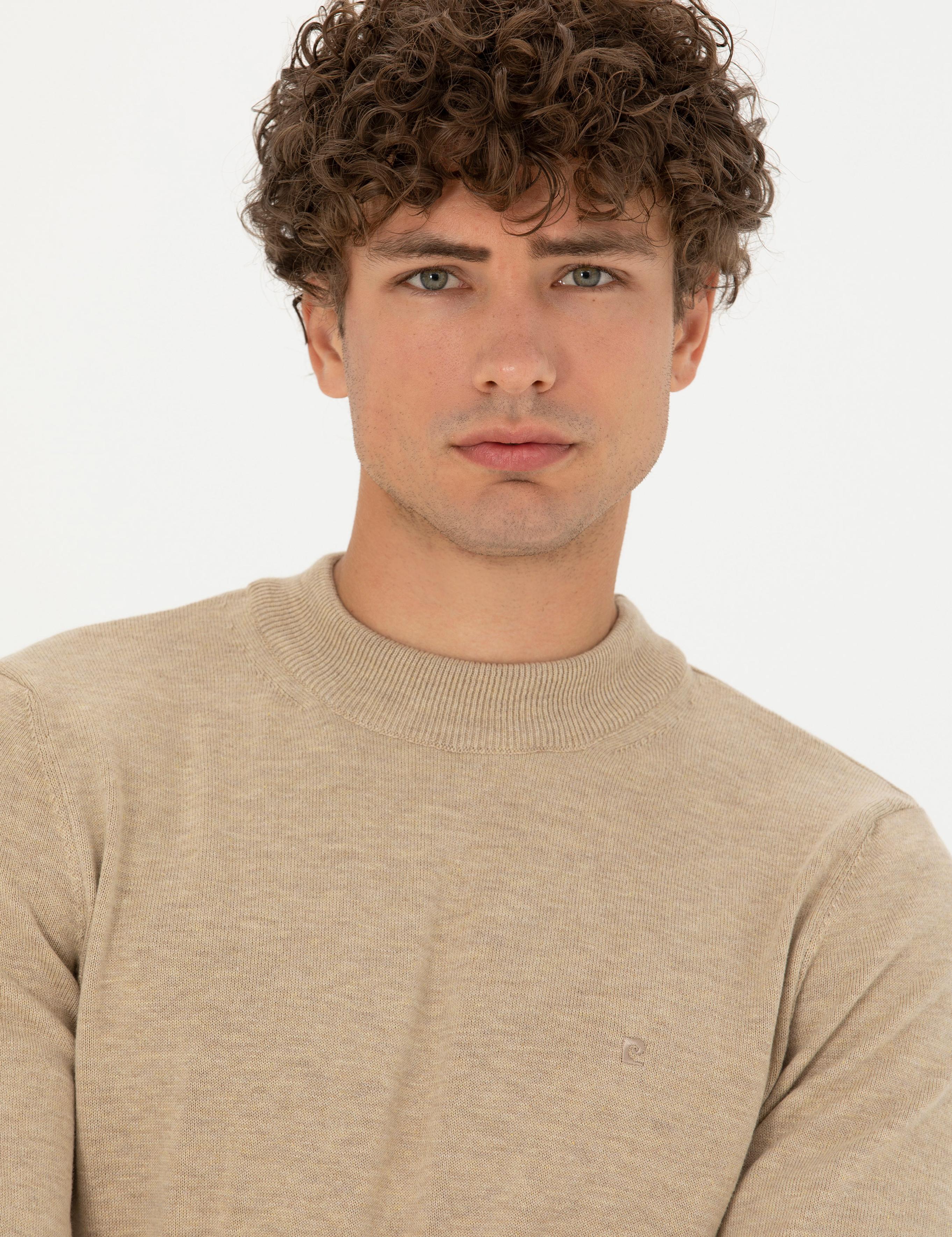 Taş Melanj Slim Fit Çeyrek Yaka Basic Triko Kazak