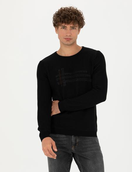 Siyah Slim Fit Bisiklet Yaka Triko Kazak - 50278091001