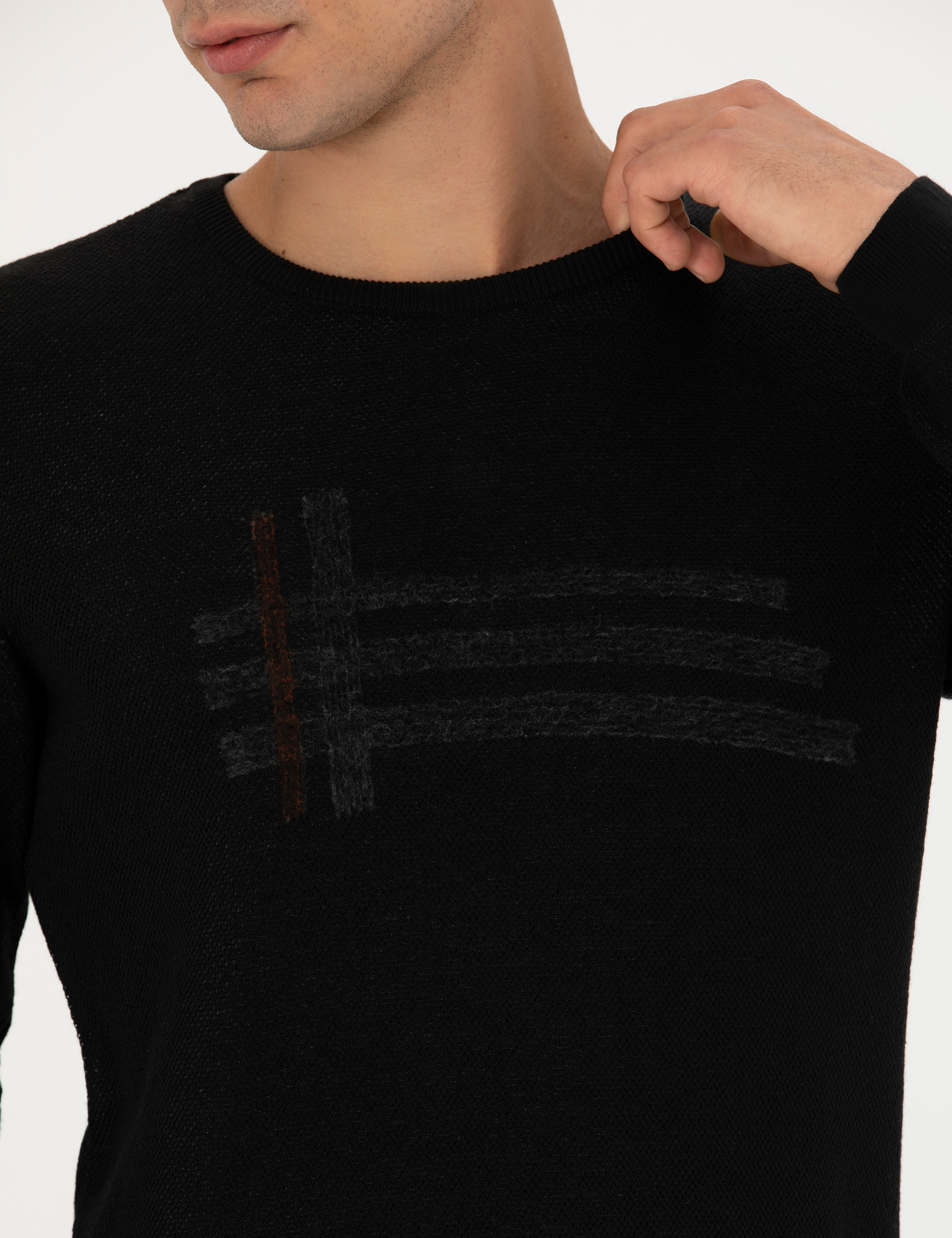 Pierre Cardin Siyah Slim Fit Bisiklet Yaka Triko Kazak görsel 7