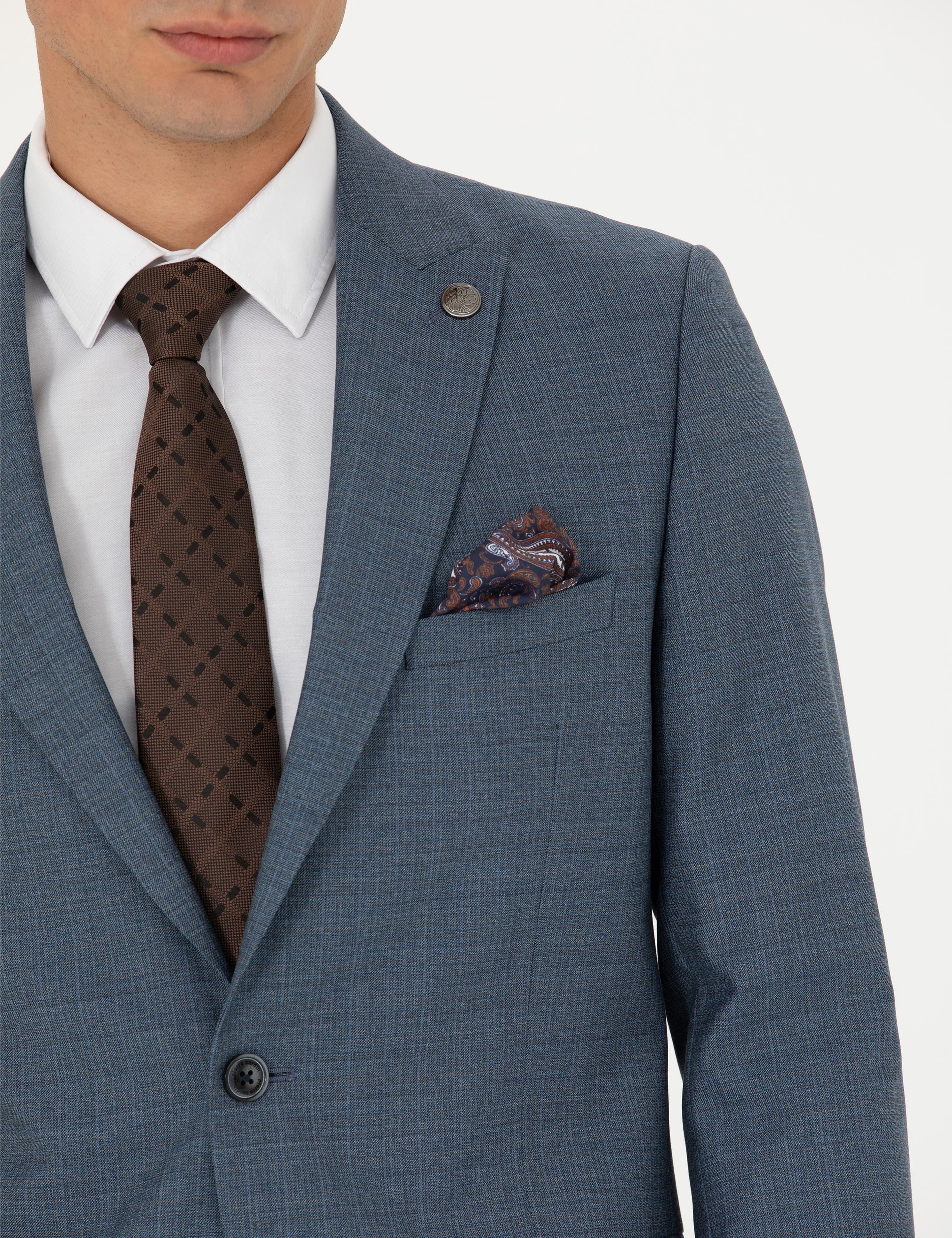%100 Yün Koyu Mavi Ekstra Slim Fit Takım Elbise - Image 7